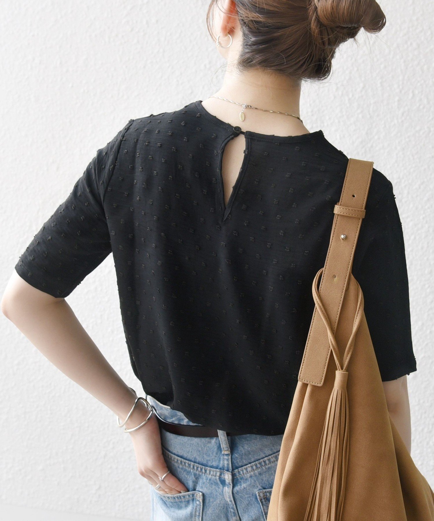 【シップス フォー ウィメン/SHIPS】のSHIPS any 洗濯機可能 カットドビー ジャージー クルーネック TEE インテリア・キッズ・メンズ・レディースファッション・服の通販 founy(ファニー) 　ファッション　Fashion　レディースファッション　Fashion for Women　インナー　Innerwear　洗える　Machine Washable　コンパクト　Compact, Small Size　ジャケット　Jacket, Outerwear　フレア　Flare, Flared　ボトム　Bottoms, Lower Wear　ワイド　Wide, Wide Fit　おすすめ　Recommended / Our Picks　2025年　2025　2025-2026秋冬・A/W　Autumn/Winter 2025–26 AW25–26　ブラック|ID: prp329100004615509 ipo3291000000033237188