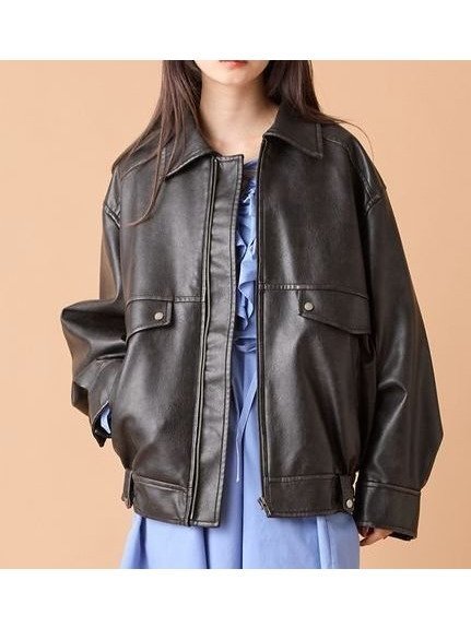【リリーブラウン/Lily Brown】のヴィンテージフェイクレザーブルゾン インテリア・キッズ・メンズ・レディースファッション・服の通販 founy(ファニー) 　ファッション　Fashion　レディースファッション　Fashion for Women　アウター　Coat / Outerwear Collection　ブルゾンジャケット・スポーティアウター　Blouson Jackets　フラップ　Flap, Flap Pocket　ブルゾン　Blouson, Bomber Jacket　ポケット　Pocket, Pocket Detail　リアル　Real, Realistic　ヴィンテージ　Vintage Style　今季　This Season, Current Season　BLK[009]|ID: prp329100004615539 ipo3291000000033190938