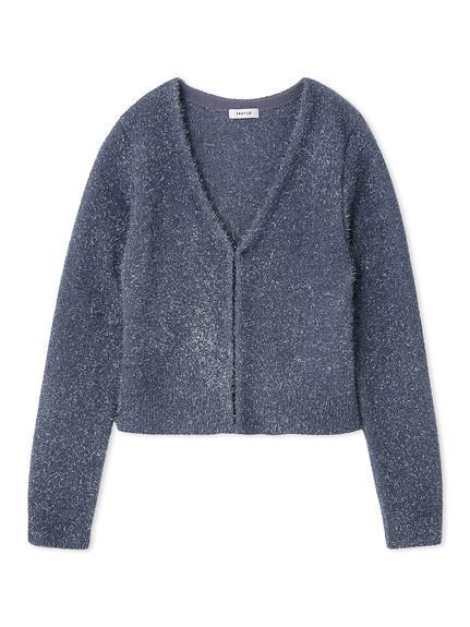 【フレイ アイディー/FRAY I.D】のフィルムフェザーカーディガン インテリア・キッズ・メンズ・レディースファッション・服の通販 founy(ファニー) 　ファッション　Fashion　レディースファッション　Fashion for Women　トップス・カットソー　Cut & Sew Tops　カーディガン・羽織り　Layered Style Cardigans　カーディガン　Cardigan, Knitwear　コンパクト　Compact, Small Size　トレンド　Trend, Trending Now　フェザー　Feather, Feather Detail　フロント　Front, Front Design　DBLU[087]|ID: prp329100004615765 ipo3291000000033057406