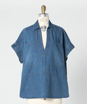 【ドゥロワー/DRAWER】のPRE デニムプルオーバーブラウス 人気、トレンドファッション・服の通販 founy(ファニー) ファッション Fashion レディースファッション Fashion for Women トップス・カットソー Cut & Sew Tops シャツ・ブラウス・オフィスカジュアル Elegant Blouses & Button-Ups カジュアルプルオーバー・ニットトップス Pullovers & Knit Tops / Casual Pullovers スキッパー Skipper, Open Collar スリット Slit, Slit Detail ダブル Double, Double-Breasted デニム Denim, Jeans Material フェミニン Feminine, Girly フロント Front, Front Design ポケット Pocket, Pocket Detail ラウンド Round, Round Neck |ID:prp329100004615816