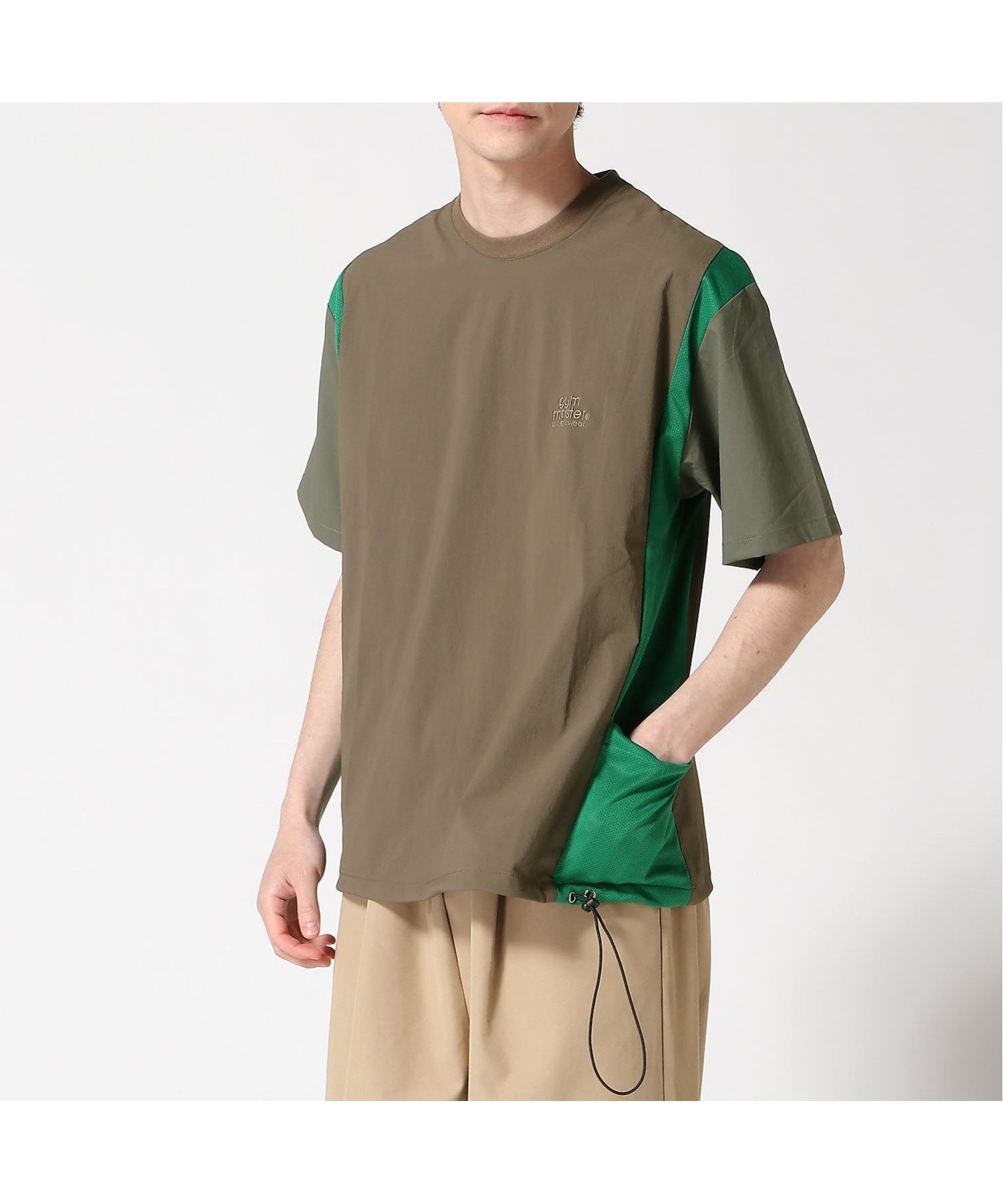 【ジムマスター/gym master / MEN】のgym master/マイクロリップメッシュ切り替えTee インテリア・キッズ・メンズ・レディースファッション・服の通販 founy(ファニー) 　ファッション　Fashion　メンズファッション　Fashion for Men　アウトドア　Outdoor Clothing　ショルダー　Shoulder, Shoulder Strap　ベーシック　Basic, Essential　ミックス　Mix, Mixed Style　メッシュ　Mesh, Net Fabric　ブラウンxオリーブ|ID: prp329100004615830 ipo3291000000033293115