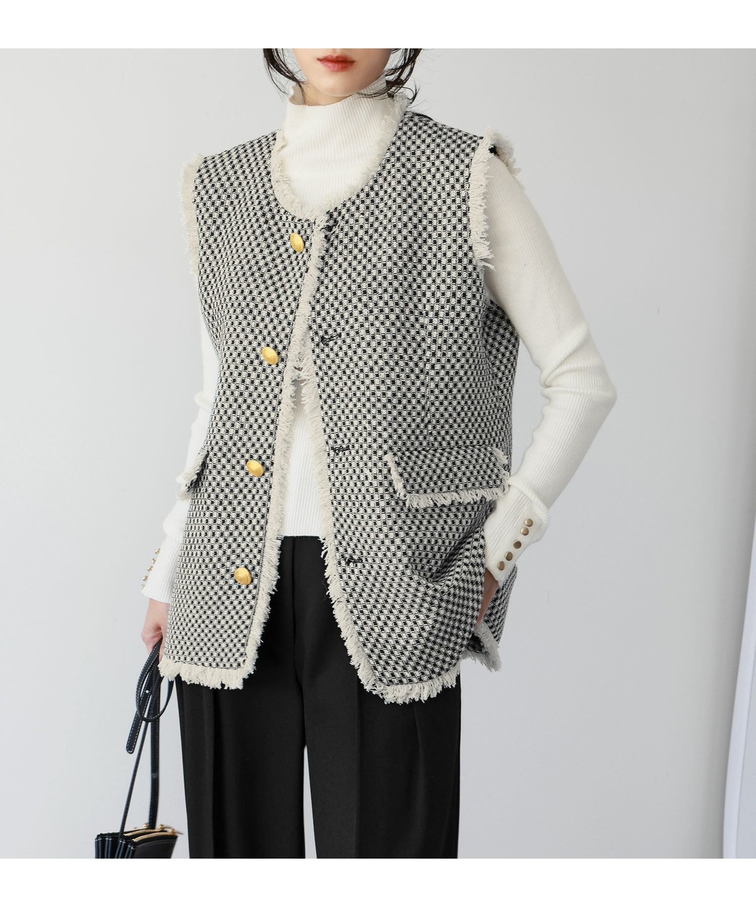【ガール/GIRL】のツイードフリンジベスト インテリア・キッズ・メンズ・レディースファッション・服の通販 founy(ファニー) 　ファッション　Fashion　レディースファッション　Fashion for Women　アウター　Coat / Outerwear Collection　トップス・カットソー　Cut & Sew Tops　ベスト&ジレ / 重ね着スタイル　Vests & Gilets　おすすめ　Recommended / Our Picks　ダウン　Down, Puffer　ツイード　Twill, Twill Weave　デニム　Denim, Jeans Material　トレンド　Trend, Trending Now　フリンジ　Fringe, Tassel　エレガント 上品　Elegant　今季　This Season, Current Season　無地　Plain, Solid Color　OWHMIX|ID: prp329100004616244 ipo3291000000033064301