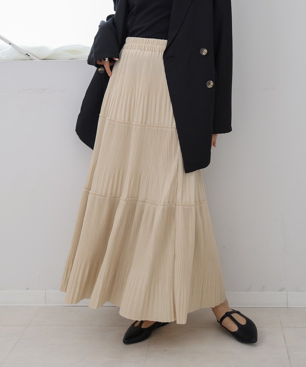 【バブ ブージュルード/Bab Bou Jeloud】のベロアプリーツスカート インテリア・キッズ・メンズ・レディースファッション・服の通販 founy(ファニー) 　ファッション　Fashion　レディースファッション　Fashion for Women　スカート　Skirts　プリーツスカート / 上品フェミニンスタイル　Pleated Skirts　ティアード　Tiered, Tiered Style　ティアードスカート　Tiered Skirt, Flounced Skirt　なめらか　Smooth, Silky Texture　バランス　Balance, Style Balance　プリント　Print, Printed Pattern　プリーツ　Pleats, Pleated　ベロア　Velour, Soft Velvet　おすすめ　Recommended / Our Picks　エレガント 上品　Elegant　IVORY|ID: prp329100004616526 ipo3291000000033066744