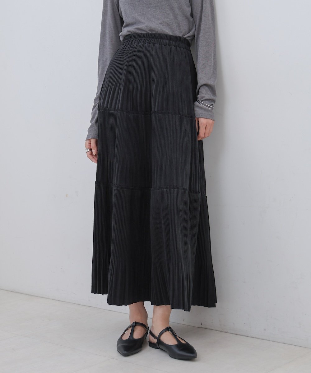 【バブ ブージュルード/Bab Bou Jeloud】のベロアプリーツスカート インテリア・キッズ・メンズ・レディースファッション・服の通販 founy(ファニー) 　ファッション　Fashion　レディースファッション　Fashion for Women　スカート　Skirts　プリーツスカート / 上品フェミニンスタイル　Pleated Skirts　ティアード　Tiered, Tiered Style　ティアードスカート　Tiered Skirt, Flounced Skirt　なめらか　Smooth, Silky Texture　バランス　Balance, Style Balance　プリント　Print, Printed Pattern　プリーツ　Pleats, Pleated　ベロア　Velour, Soft Velvet　おすすめ　Recommended / Our Picks　エレガント 上品　Elegant　BLACK|ID: prp329100004616526 ipo3291000000033066746