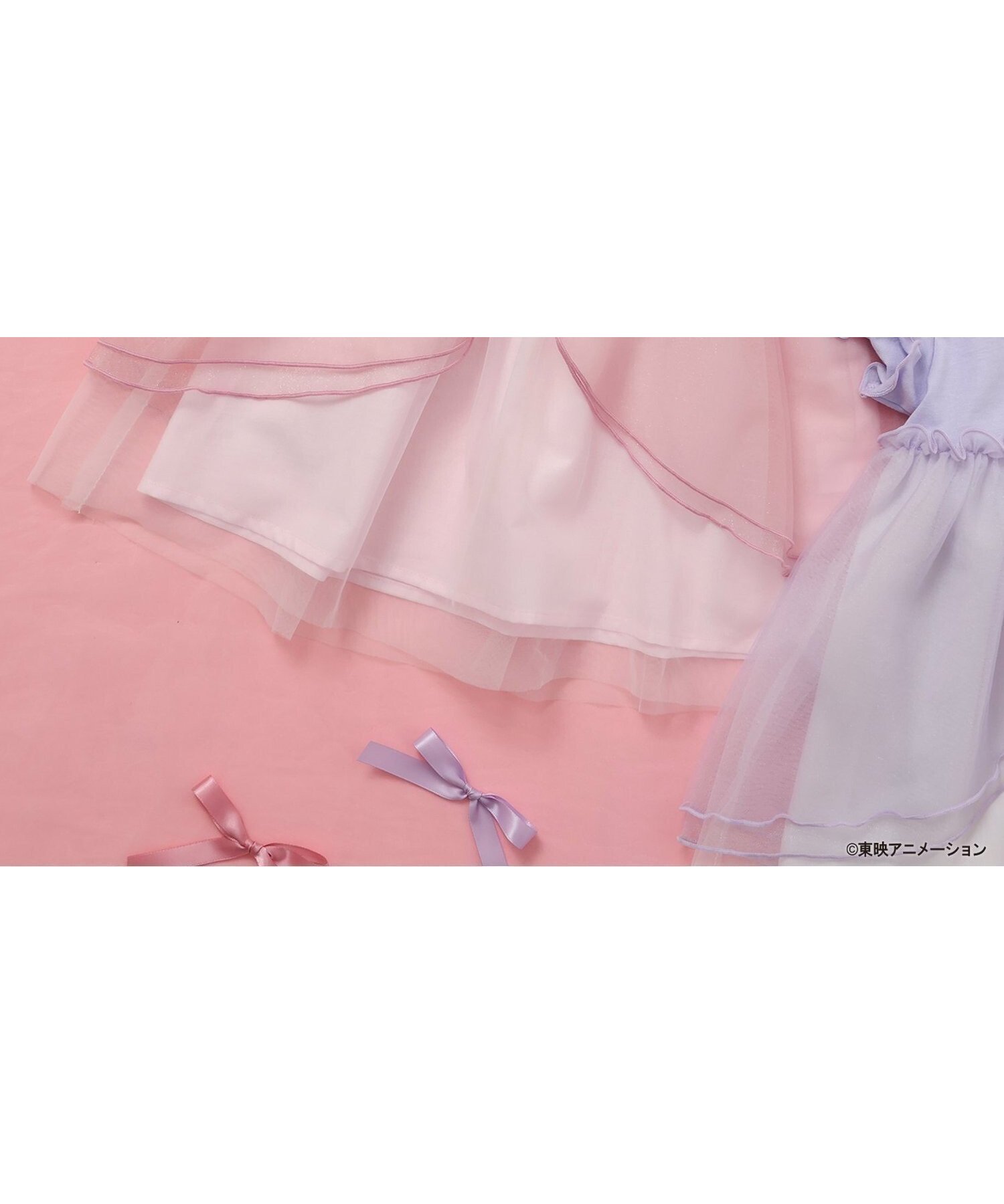 【エフオー オンラインストア/F.O.Online Store / KIDS】のおジャ魔女どれみ チュールワンピース インテリア・キッズ・メンズ・レディースファッション・服の通販 founy(ファニー) 　ファッション　Fashion　キッズファッション　Fashion for Kids　ワンピース　Dresses　おすすめ　Recommended / Our Picks　チュール　Tulip, Tulip Motif　ネックレス　Necklace, Pendant Necklace　パープル　Purple, Violet　パール　Pearl, Pearl Accent　フリル　Frill, Ruffle　フロント　Front, Front Design　モチーフ　Motif, Design Theme　リボン　Ribbon, Bow　ループ　Loop, Loop Knit　夏　Summer　ピンク|ID: prp329100004616680 ipo3291000000033493361