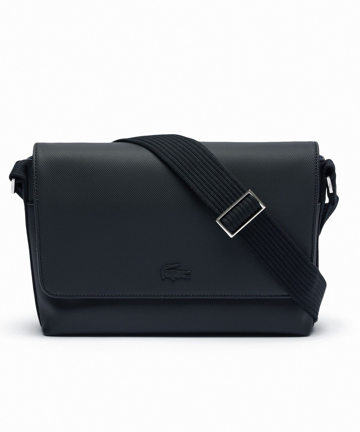 【ラコステ/LACOSTE / MEN】のメンズクラシック メッセンジャーバッグ / ショルダーバッグ インテリア・キッズ・メンズ・レディースファッション・服の通販 founy(ファニー) 　ファッション　Fashion　メンズファッション　Fashion for Men　バッグ　Bags　クラシック　Classic, Timeless Style　シルバー　Silver, Metallic Silver　スタイリッシュ　Stylish, Fashionable　フラップ　Flap, Flap Pocket　フロント　Front, Front Design　プレート　Plate, Dish　ボックス　Boxy, Box Shape　メタル　Metal, Metal Parts　メンズ　Men's, Menswear　ラップ　Wrap, Wrap Design　鹿の子　Piqué, Kanoko Fabric　ブラック|ID: prp329100004616789 ipo3291000000033448708