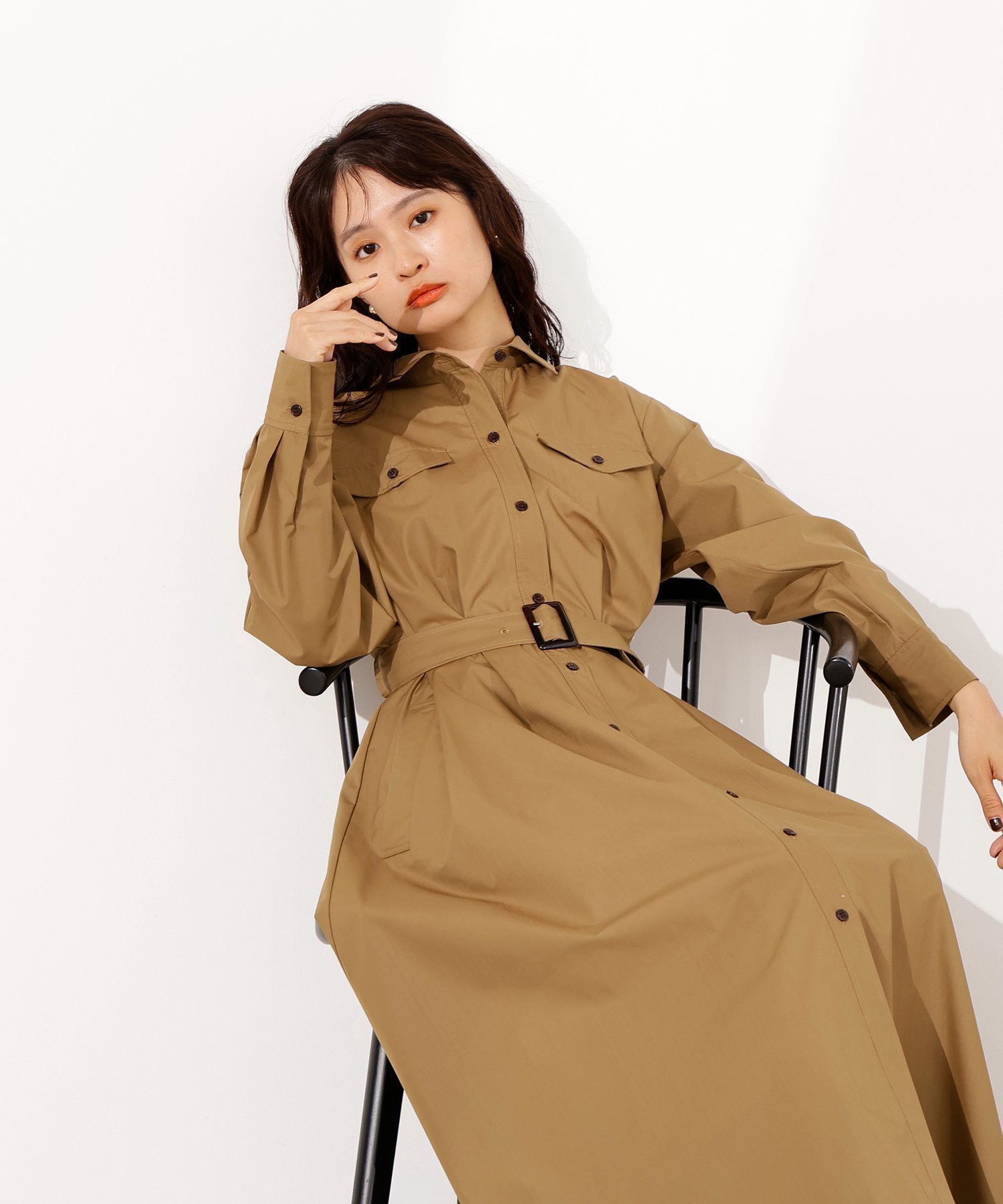 【エヌ ナチュラルビューティーベーシック/N.Natural Beauty basic】のタック入りシャツワンピース インテリア・キッズ・メンズ・レディースファッション・服の通販 founy(ファニー) 　ファッション　Fashion　レディースファッション　Fashion for Women　ワンピース　Dresses　シャツワンピース / 1枚で着映えコーデ　Shirt Dresses　おすすめ　Recommended / Our Picks　タートルネック　Turtleneck, High Neck　ポケット　Pocket, Pocket Detail　リボン　Ribbon, Bow　ベージュ|ID: prp329100004617091 ipo3291000000033650373
