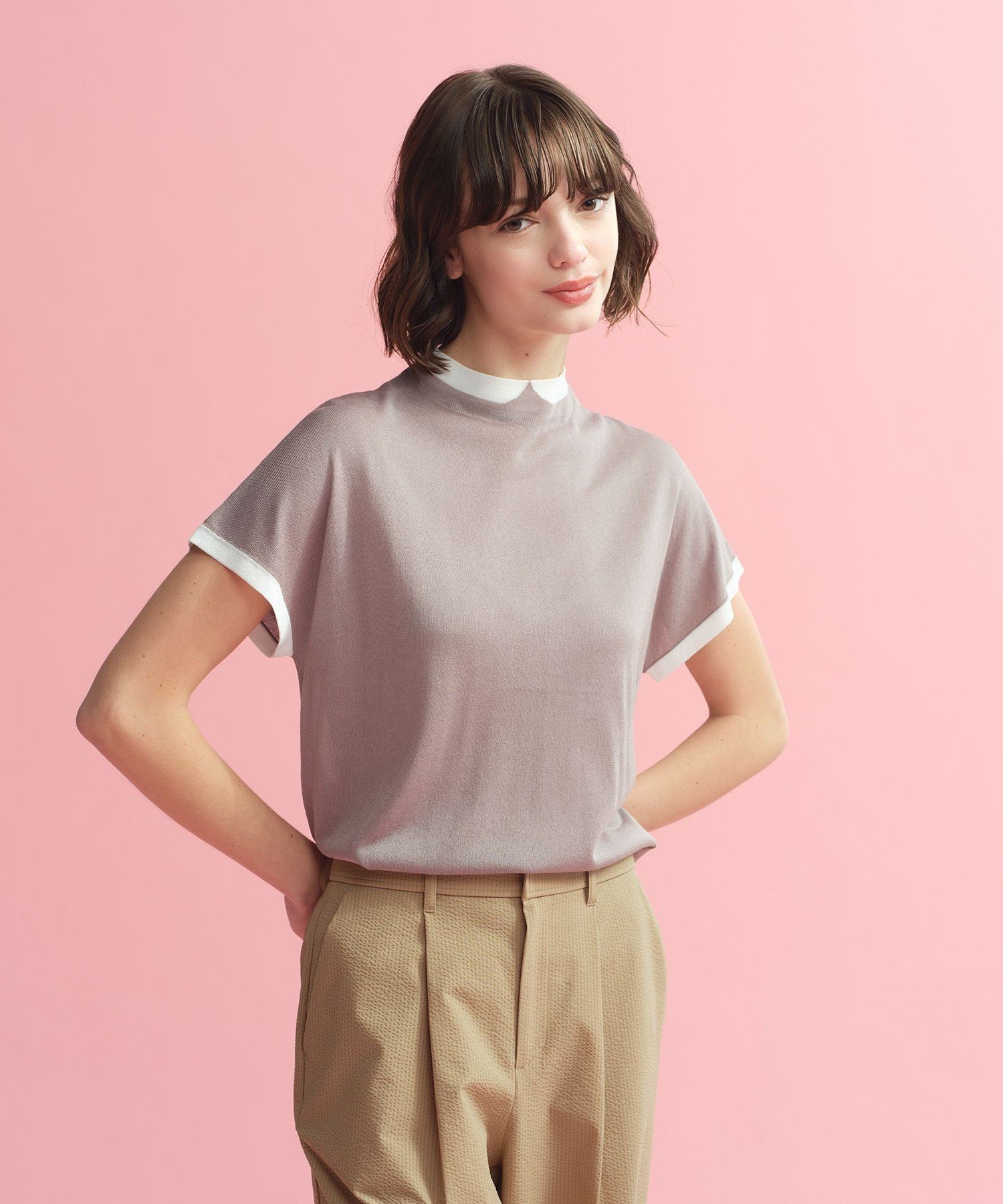 【マッキントッシュ フィロソフィー/MACKINTOSH PHILOSOPHY】のCleric Collar Knit シアードルマン インテリア・キッズ・メンズ・レディースファッション・服の通販 founy(ファニー) 　ファッション　Fashion　レディースファッション　Fashion for Women　トップス・カットソー　Cut & Sew Tops　ニット　Knit Tops & Sweaters　おすすめ　Recommended / Our Picks　ドレープ　Drape, Draping Fabric　ボトルネック　Bottle Neck, Mock Neck　エレガント 上品　Elegant　夏　Summer　ベージュ|ID: prp329100004617169 ipo3291000000033079972