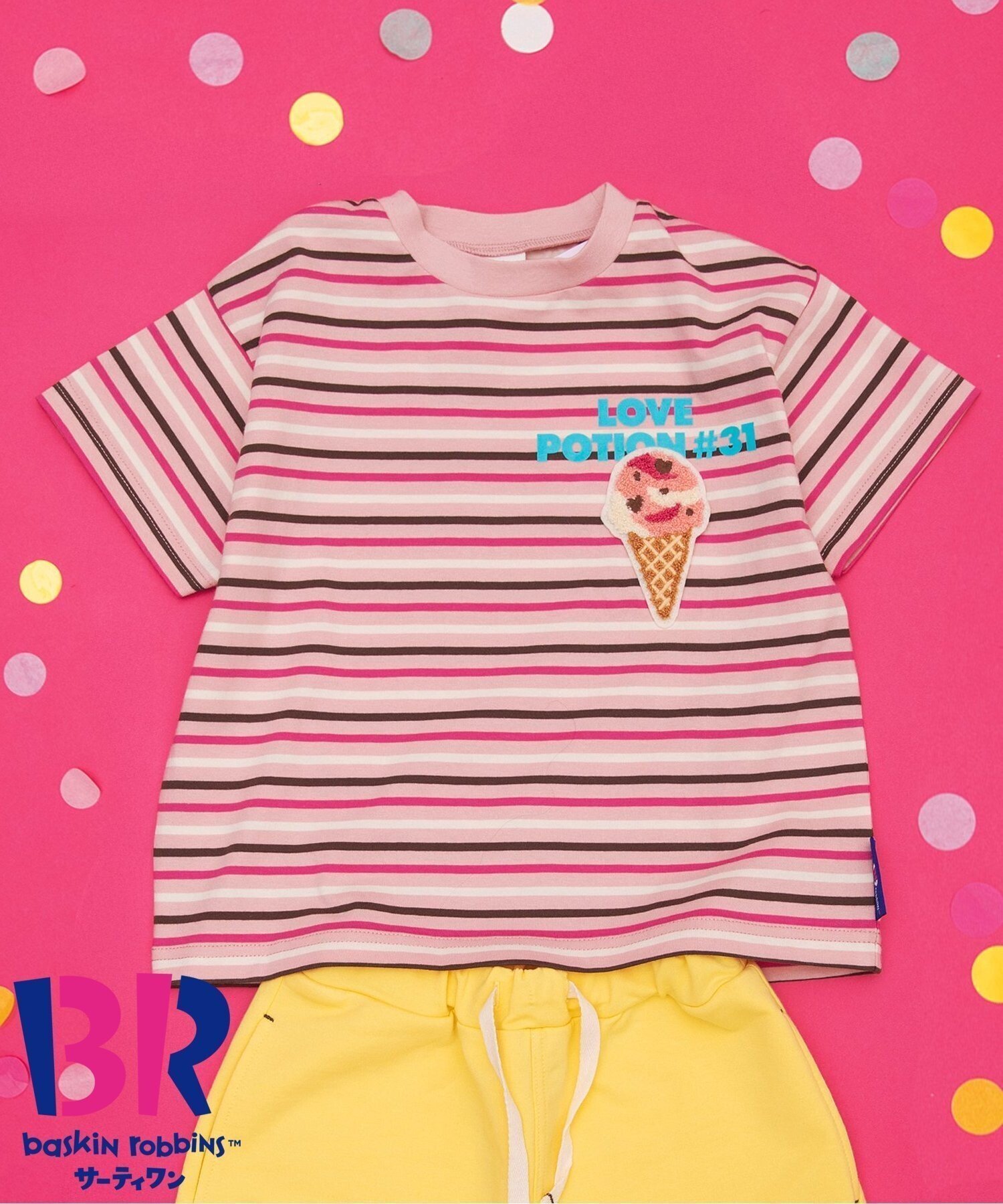 【エフオー オンラインストア/F.O.Online Store / KIDS】の【リンク】サーティワン フレーバーボーダーTシャツ インテリア・キッズ・メンズ・レディースファッション・服の通販 founy(ファニー) 　ファッション　Fashion　キッズファッション　Fashion for Kids　ボーダー　Border, Stripe　モチーフ　Motif, Design Theme　人気　Popular, Best Seller　夏　Summer　ピンク|ID: prp329100004617304 ipo3291000000033178600