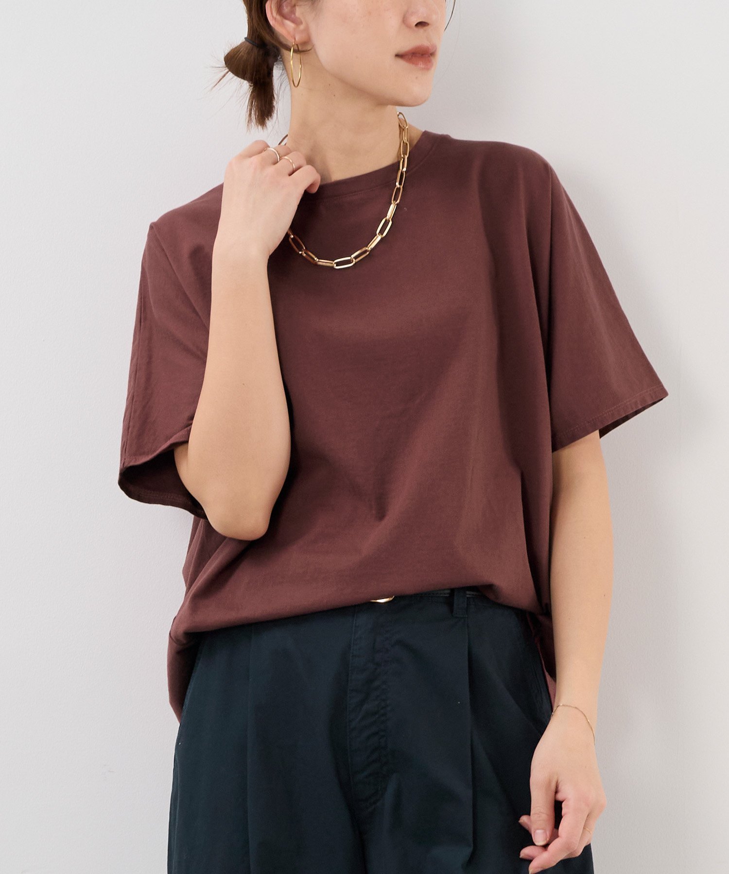 【マイカ ディール/MICA & DEAL】のルーズドルマンスリーブT-shirt インテリア・キッズ・メンズ・レディースファッション・服の通販 founy(ファニー) 　ファッション　Fashion　レディースファッション　Fashion for Women　トップス・カットソー　Cut & Sew Tops　シャツ・ブラウス・オフィスカジュアル　Elegant Blouses & Button-Ups　ロングTシャツ・Tシャツ　Longline T-Shirts & Tees　アクセサリー　Fashion Accessories　スラックス　Slacks, Dress Pants　ネックレス　Necklace, Pendant Necklace　ラウンド　Round, Round Neck　ワイド　Wide, Wide Fit　人気　Popular, Best Seller　秋　Autumn　羽織　Haori, Light Jacket　TERACOTTA|ID: prp329100004617334 ipo3291000000033390087