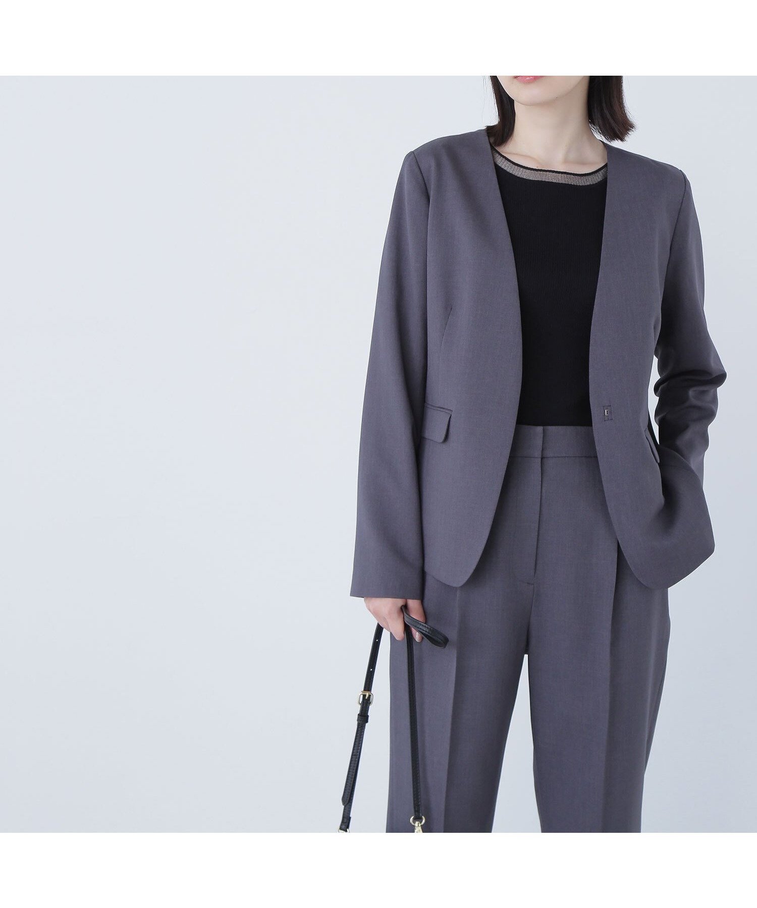 【ナチュラル ビューティー ベーシック/NATURAL BEAUTY BASIC】のパウダリーツイルセットアップシリーズ ノーカラージャケット インテリア・キッズ・メンズ・レディースファッション・服の通販 founy(ファニー) 　ファッション　Fashion　レディースファッション　Fashion for Women　アウター　Coat / Outerwear Collection　レディースジャケット・軽アウター　Jackets　ノーカラージャケット / シンプル上品コーデ　Collarless Jackets　おすすめ　Recommended / Our Picks　ジャケット　Jacket, Outerwear　ストレート　Straight, Straight Cut　スーツ　Suit, Formalwear　セットアップ　Set-Up, Coordinated Outfit　ダブル　Double, Double-Breasted　ツイル　Twist, Twisted Detail　メランジ　Melange, Mixed Yarn　エレガント 上品　Elegant　洗える　Machine Washable　チャコール1|ID: prp329100004617338 ipo3291000000033084506