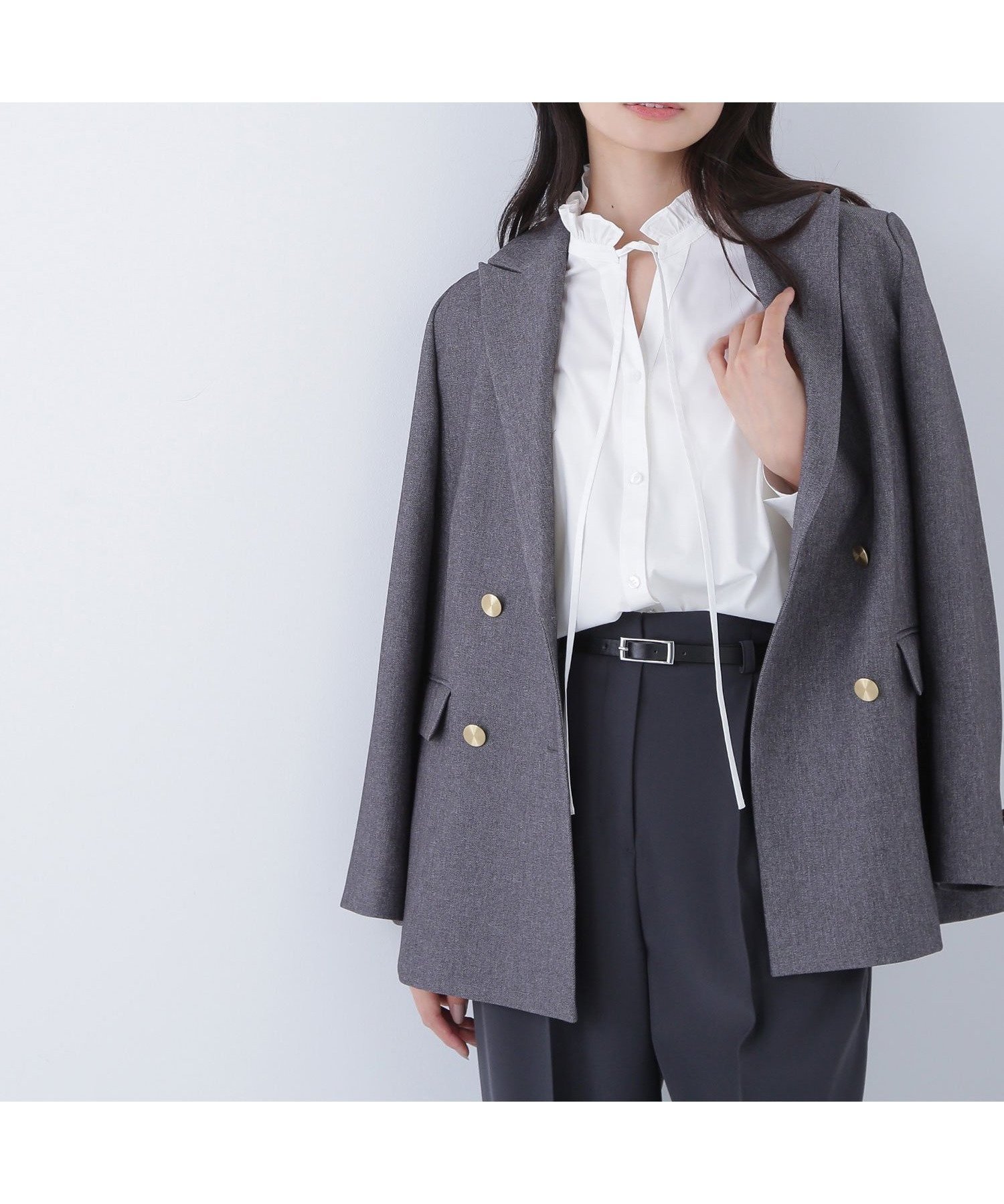 【ナチュラル ビューティー ベーシック/NATURAL BEAUTY BASIC】のダブルブレストボクシージャケット インテリア・キッズ・メンズ・レディースファッション・服の通販 founy(ファニー) 　ファッション　Fashion　レディースファッション　Fashion for Women　アウター　Coat / Outerwear Collection　レディースジャケット・軽アウター　Jackets　おすすめ　Recommended / Our Picks　ストライプ　Stripe, Striped Pattern　トレンド　Trend, Trending Now　フロント　Front, Front Design　メランジ　Melange, Mixed Yarn　無地　Plain, Solid Color　チャコールミックス2|ID: prp329100004617343 ipo3291000000033848765