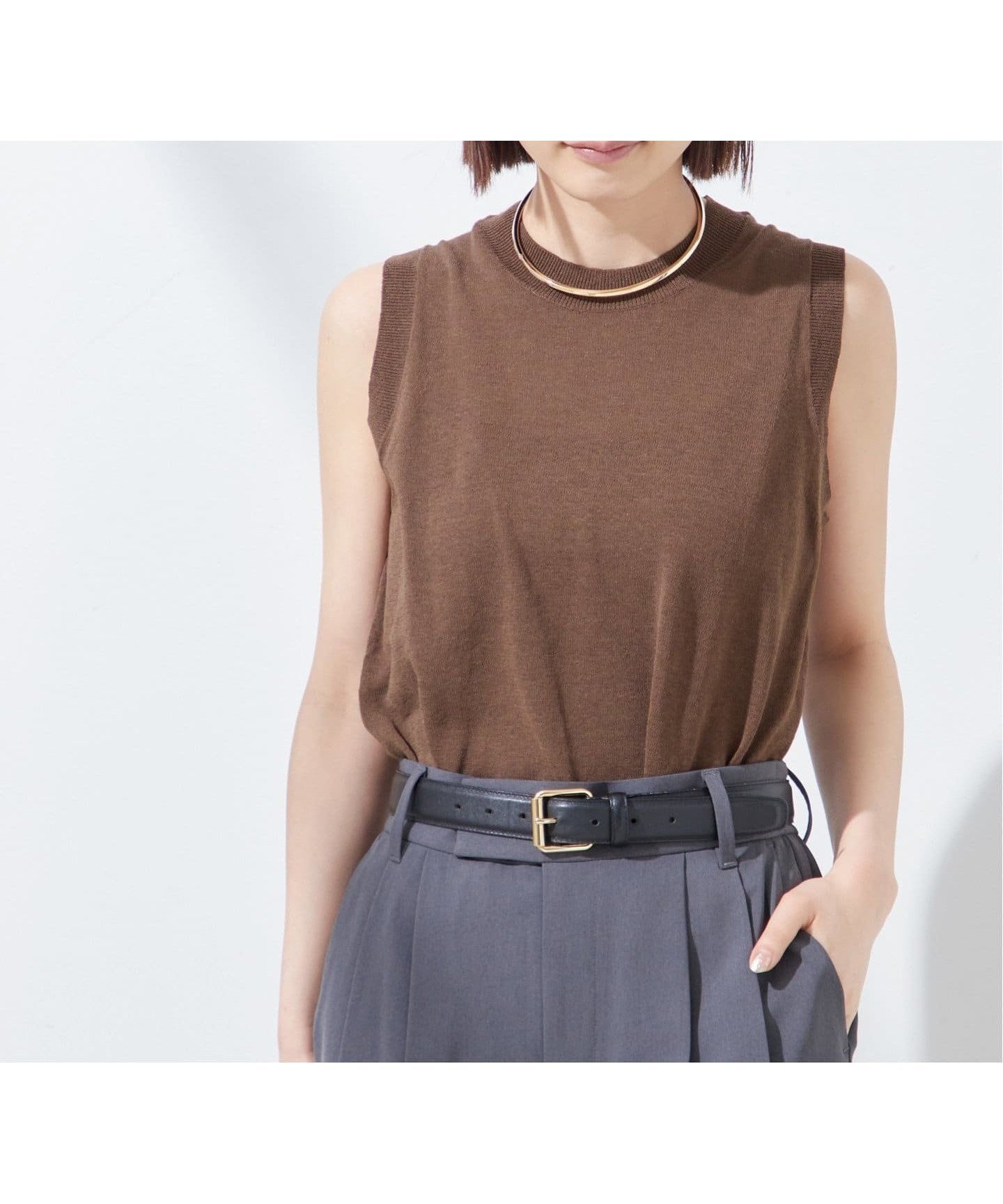 【ジャーナルスタンダード レサージュ/journal standard L'essage】のニットノースリーブトップス インテリア・キッズ・メンズ・レディースファッション・服の通販 founy(ファニー) 　ファッション　Fashion　レディースファッション　Fashion for Women　トップス・カットソー　Cut & Sew Tops　ニット　Knit Tops & Sweaters　キャミソール&ノースリーブ　Camisoles & Sleeveless Tops　2025年　2025　2025春夏・S/S　Spring/Summer 2025 SS25　サマー　Summer, Summer Style　ボトム　Bottoms, Lower Wear　リネン　Linen, Linen Fabric　ワイド　Wide, Wide Fit　ブラウン|ID: prp329100004617491 ipo3291000000033087239
