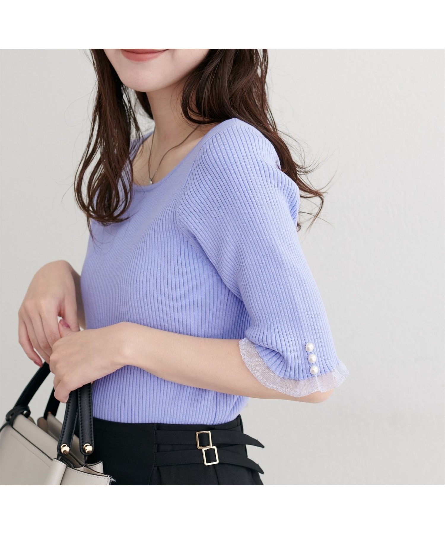 【ナチュラルクチュール/natural couture】の前後2WAYシアーフリルリブニット インテリア・キッズ・メンズ・レディースファッション・服の通販 founy(ファニー) 　ファッション　Fashion　レディースファッション　Fashion for Women　トップス・カットソー　Cut & Sew Tops　ニット　Knit Tops & Sweaters　キャミワンピース　Cami Dress, Slip Dress　シューズ　Shoes, Footwear　シンプル　Simple, Minimal　ジャケット　Jacket, Outerwear　スニーカー　Sneakers, Trainers　タイトスカート　Pencil Skirt, Tight Skirt　デコルテ　Décolleté, Neckline　デニム　Denim, Jeans Material　パール　Pearl, Pearl Accent　フィット　Fit, Slim Fit　フェミニン　Feminine, Girly　フラット　Flat, Flat Shoes　リラックス　Relax, Relaxed Fit　レース　Lace, Lace Fabric　ワイド　Wide, Wide Fit　エレガント 上品　Elegant　2025年　2025　2025-2026秋冬・A/W　Autumn/Winter 2025–26 AW25–26　ブルー|ID: prp329100004618056 ipo3291000000033280737