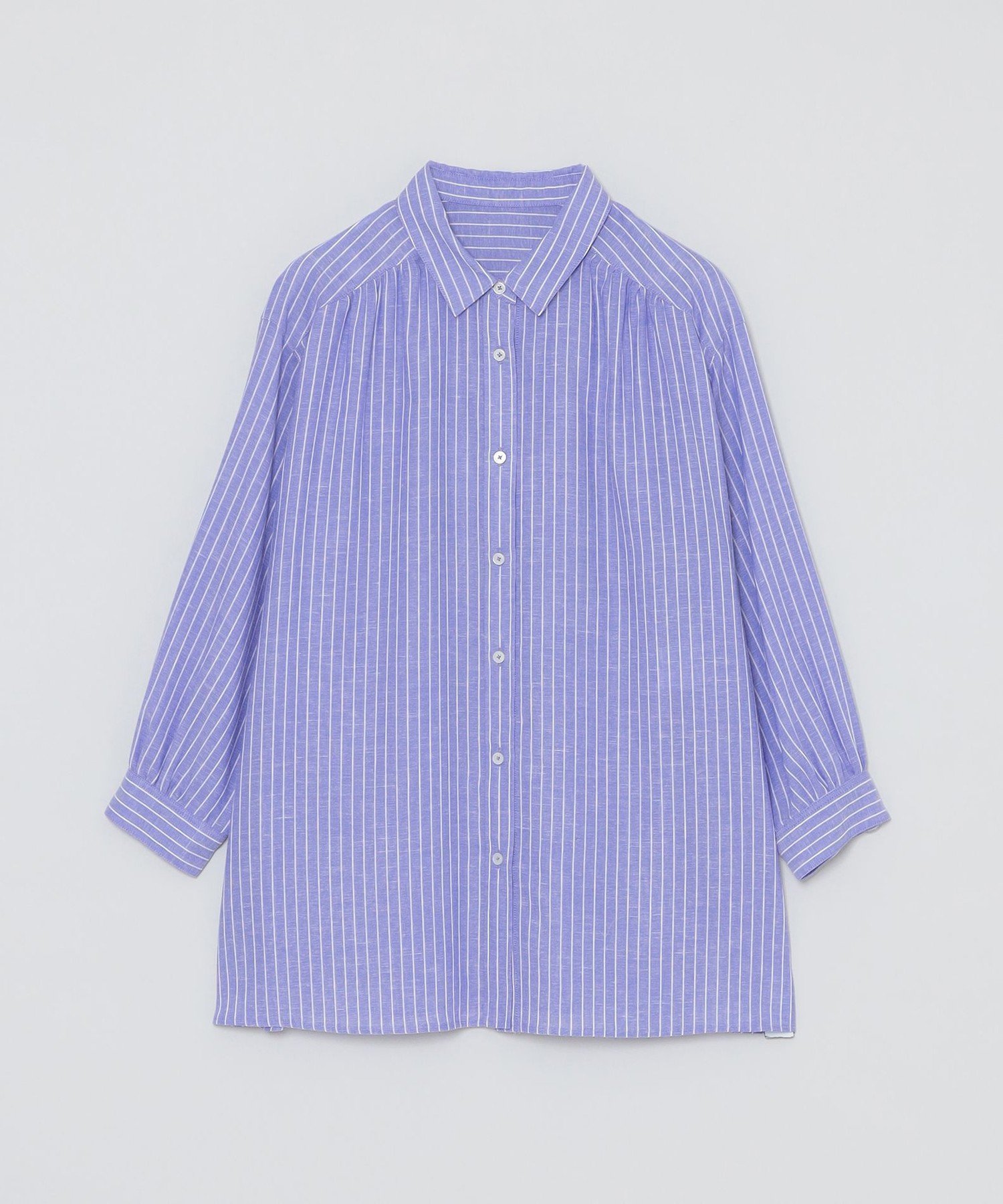 【マッキントッシュ フィロソフィー/MACKINTOSH PHILOSOPHY】のリネンミックスレギュラーカラーシャツ インテリア・キッズ・メンズ・レディースファッション・服の通販 founy(ファニー) 　ファッション　Fashion　レディースファッション　Fashion for Women　トップス・カットソー　Cut & Sew Tops　シャツ・ブラウス・オフィスカジュアル　Elegant Blouses & Button-Ups　おすすめ　Recommended / Our Picks　ギャザー　Gathered, Ruffled　チュニック　Tunic, Long Top　レギュラー　Regular, Standard Fit　夏　Summer　春　Spring　秋　Autumn　ブルー|ID: prp329100004618335 ipo3291000000033105402