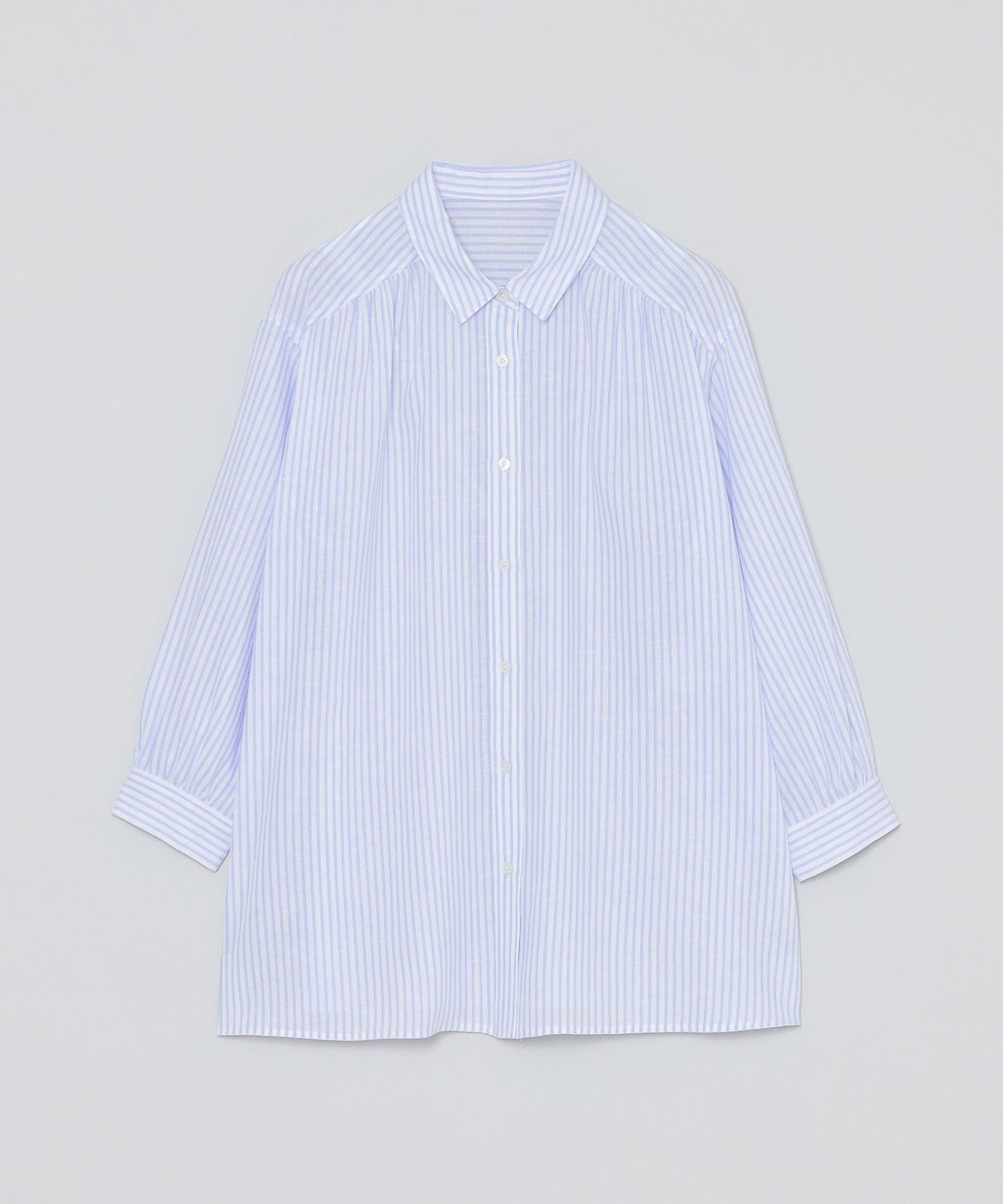【マッキントッシュ フィロソフィー/MACKINTOSH PHILOSOPHY】のリネンミックスレギュラーカラーシャツ インテリア・キッズ・メンズ・レディースファッション・服の通販 founy(ファニー) 　ファッション　Fashion　レディースファッション　Fashion for Women　トップス・カットソー　Cut & Sew Tops　シャツ・ブラウス・オフィスカジュアル　Elegant Blouses & Button-Ups　おすすめ　Recommended / Our Picks　ギャザー　Gathered, Ruffled　チュニック　Tunic, Long Top　レギュラー　Regular, Standard Fit　夏　Summer　春　Spring　秋　Autumn　ライトブルー|ID: prp329100004618335 ipo3291000000033105404
