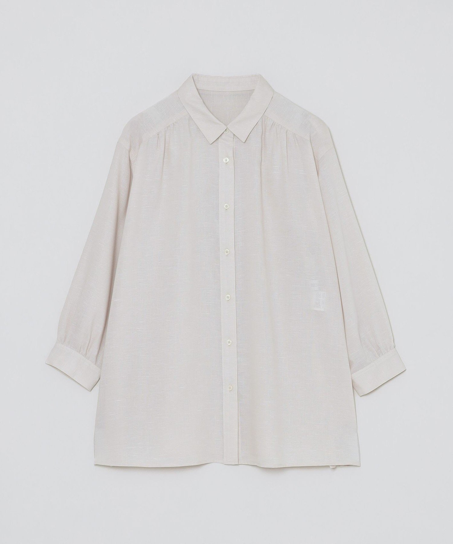 【マッキントッシュ フィロソフィー/MACKINTOSH PHILOSOPHY】のリネンミックスレギュラーカラーシャツ インテリア・キッズ・メンズ・レディースファッション・服の通販 founy(ファニー) 　ファッション　Fashion　レディースファッション　Fashion for Women　トップス・カットソー　Cut & Sew Tops　シャツ・ブラウス・オフィスカジュアル　Elegant Blouses & Button-Ups　おすすめ　Recommended / Our Picks　ギャザー　Gathered, Ruffled　チュニック　Tunic, Long Top　レギュラー　Regular, Standard Fit　夏　Summer　春　Spring　秋　Autumn　ベージュ|ID: prp329100004618335 ipo3291000000033105405