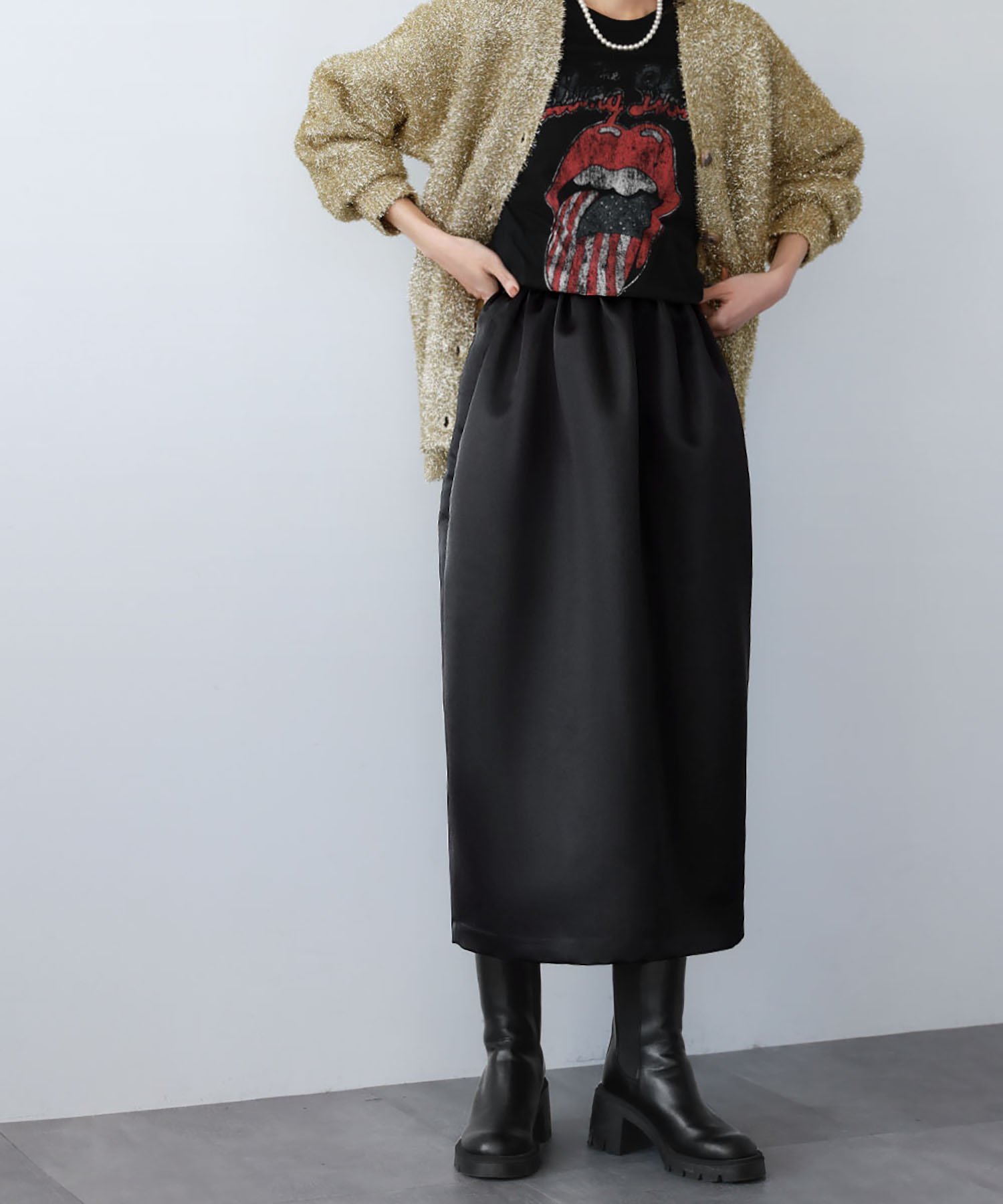 【ガール/GIRL】のサテンギャザーミモレ丈コクーンスカート インテリア・キッズ・メンズ・レディースファッション・服の通販 founy(ファニー) 　ファッション　Fashion　レディースファッション　Fashion for Women　スカート　Skirts　シンプル　Simple, Minimal　フィット　Fit, Slim Fit　ロング　Long, Long-Length　再入荷　Restock / Back in Stock　エレガント 上品　Elegant　BK|ID: prp329100004618340 ipo3291000000033105510