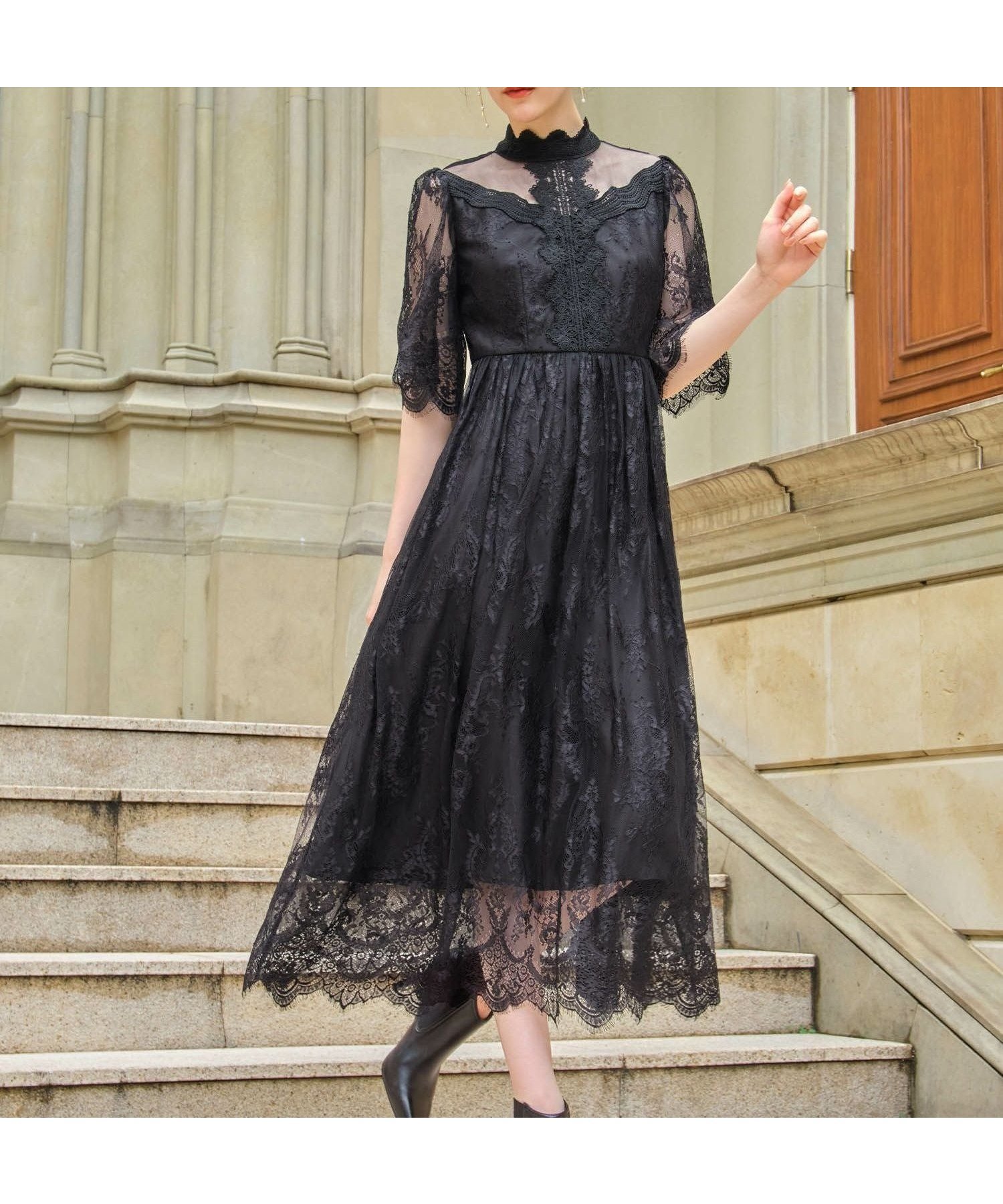 【ガール/GIRL】の総レースハイネックスカラップフレアロング丈 結婚式 ワンピース パーティードレス インテリア・キッズ・メンズ・レディースファッション・服の通販 founy(ファニー) 　ファッション　Fashion　レディースファッション　Fashion for Women　ワンピース　Dresses　フォーマル・パーティードレス・結婚式用ドレス　Elegant & Casual Dresses　クラシカル　Classical, Vintage-Inspired　スカラップ　Scallop, Scalloped Edge　ドレス　Dress, One-Piece　ヨーク　Yoke, Yoke Design　レース　Lace, Lace Fabric　再入荷　Restock / Back in Stock　結婚式　Wedding　二次会　After Party　BK|ID: prp329100004618424 ipo3291000000033107316