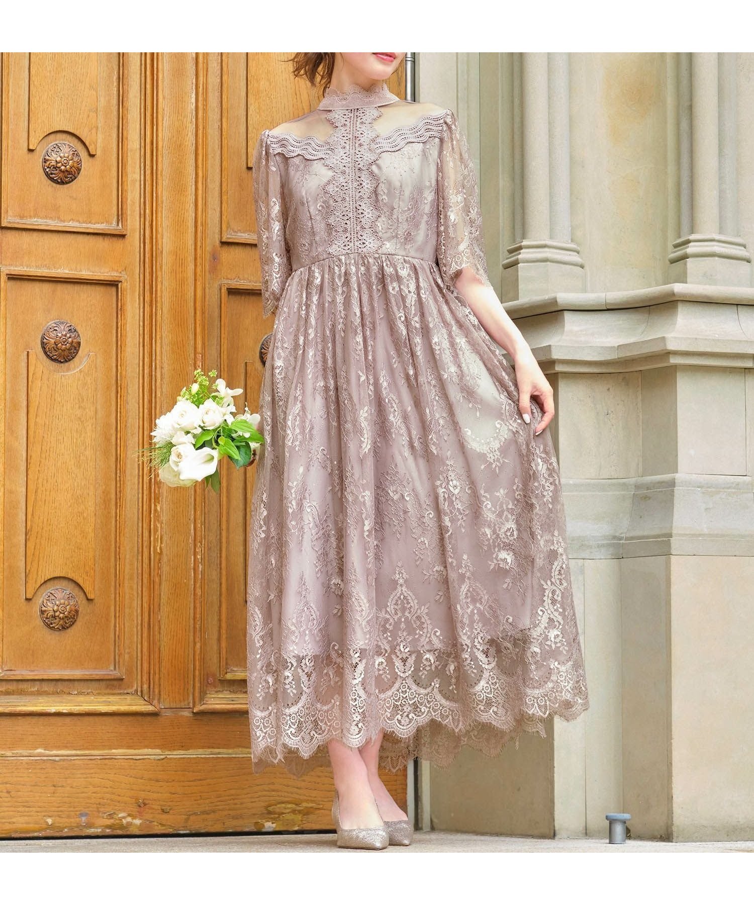 【ガール/GIRL】の総レースハイネックスカラップフレアロング丈 結婚式 ワンピース パーティードレス インテリア・キッズ・メンズ・レディースファッション・服の通販 founy(ファニー) 　ファッション　Fashion　レディースファッション　Fashion for Women　ワンピース　Dresses　フォーマル・パーティードレス・結婚式用ドレス　Elegant & Casual Dresses　クラシカル　Classical, Vintage-Inspired　スカラップ　Scallop, Scalloped Edge　ドレス　Dress, One-Piece　ヨーク　Yoke, Yoke Design　レース　Lace, Lace Fabric　再入荷　Restock / Back in Stock　結婚式　Wedding　二次会　After Party　PKBE|ID: prp329100004618424 ipo3291000000033107324