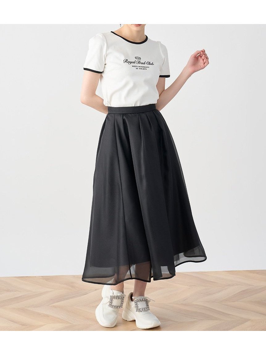 【セルフォード/CELFORD】のシア-フレアスカート インテリア・キッズ・メンズ・レディースファッション・服の通販 founy(ファニー) 　ファッション　Fashion　レディースファッション　Fashion for Women　スカート　Skirts　Aライン・フレアスカート　A-Line & Flared Skirts　アシンメトリー　Asymmetrical Style　オーガンジー　Organza Fabric　シンプル　Simple, Minimal　スマート　Smart, Elegant　ツイル　Twist, Twisted Detail　フレア　Flare, Flared　プレート　Plate, Dish　メタル　Metal, Metal Parts　ランダム　Random, Irregular　BLK[009]|ID: prp329100004618777 ipo3291000000034049506