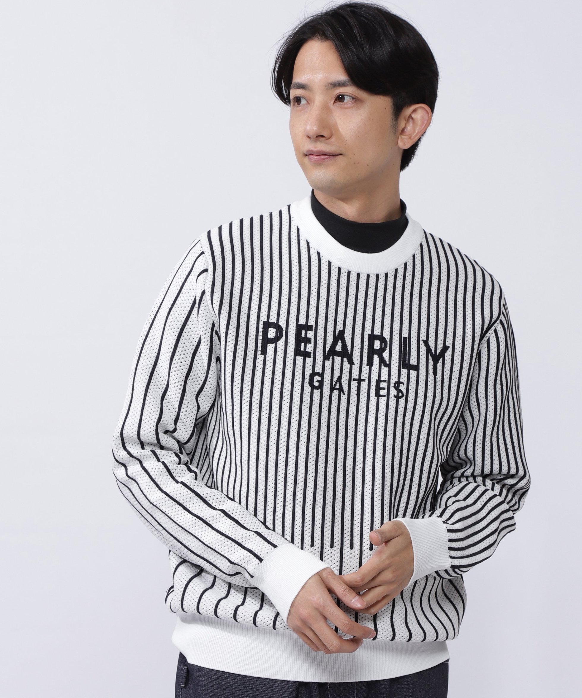 【パーリーゲイツ/PEARLY GATES / MEN】のストライプ クルーネックニットプルオーバー インテリア・キッズ・メンズ・レディースファッション・服の通販 founy(ファニー) 　ファッション　Fashion　メンズファッション　Fashion for Men　トップス・カットソー　Cut & Sew Tops　ニット・セーター / 定番トップス　Knit Tops & Sweaters　おすすめ　Recommended / Our Picks　ゴルフ　Golf　ストライプ　Stripe, Striped Pattern　デニム　Denim, Jeans Material　トレンド　Trend, Trending Now　ベーシック　Basic, Essential　夏　Summer　春　Spring　S/S・春夏　SS, Spring/Summer, Warm Season　ホワイト|ID: prp329100004618993 ipo3291000000033121024