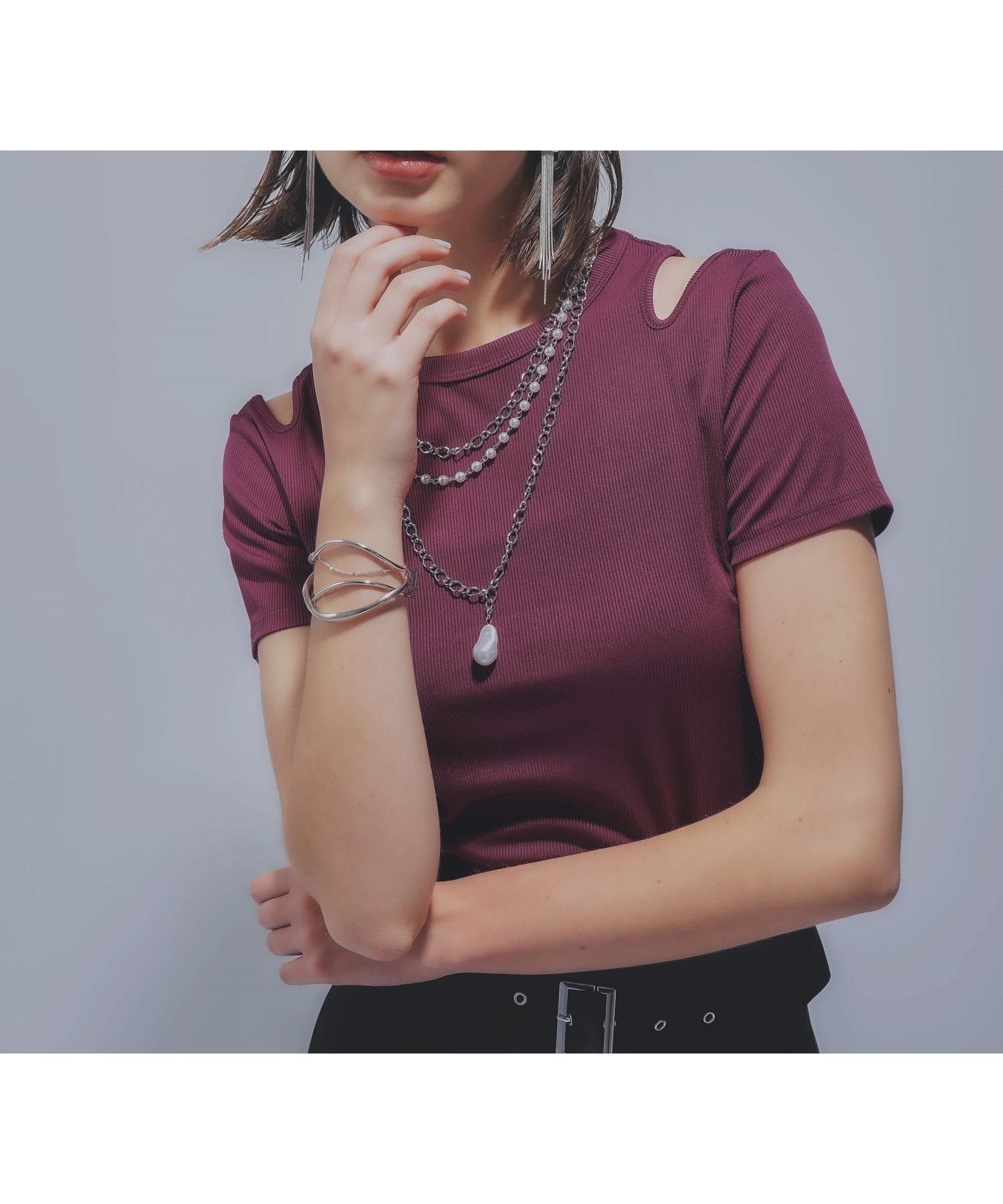 【ハレ/HARE】のデザインカットリブT インテリア・キッズ・メンズ・レディースファッション・服の通販 founy(ファニー) 　ファッション　Fashion　レディースファッション　Fashion for Women　おすすめ　Recommended / Our Picks　ウェーブ　Wavy Pattern　コンパクト　Compact, Small Size　シンプル　Simple, Minimal　ストレート　Straight, Straight Cut　デコルテ　Décolleté, Neckline　デニム　Denim, Jeans Material　ランダム　Random, Irregular　エレガント 上品　Elegant　ピンク29|ID: prp329100004619004 ipo3291000000033121205