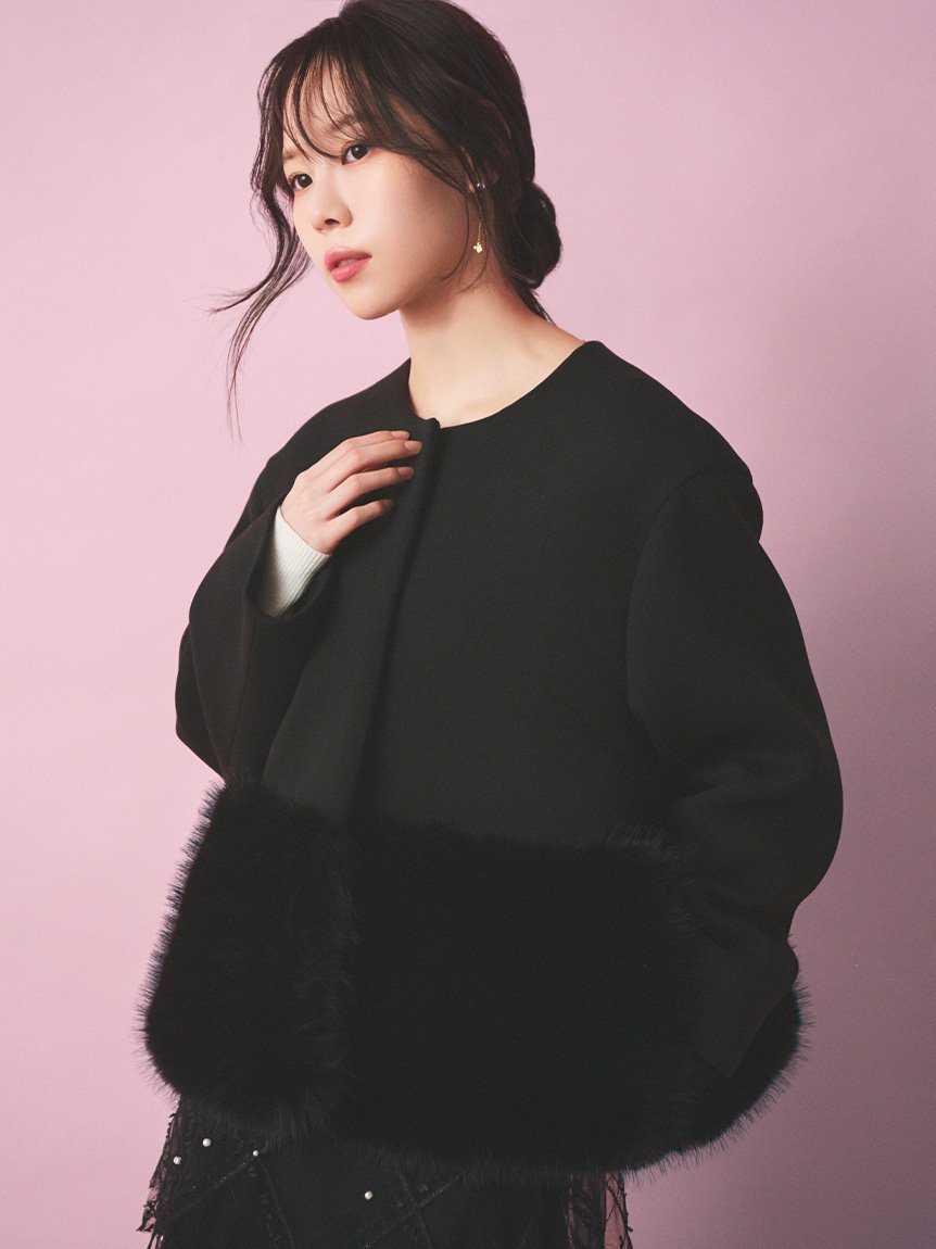 【セルフォード/CELFORD】の裾ファーブルゾン インテリア・キッズ・メンズ・レディースファッション・服の通販 founy(ファニー) 　ファッション　Fashion　レディースファッション　Fashion for Women　アウター　Coat / Outerwear Collection　ブルゾンジャケット・スポーティアウター　Blouson Jackets　スマート　Smart, Elegant　ツイード　Twill, Twill Weave　ドット　Polka Dot, Dot Pattern　フロント　Front, Front Design　ブルゾン　Blouson, Bomber Jacket　メタル　Metal, Metal Parts　エレガント 上品　Elegant　人気　Popular, Best Seller　BLK[009]|ID: prp329100004619081 ipo3291000000034436543