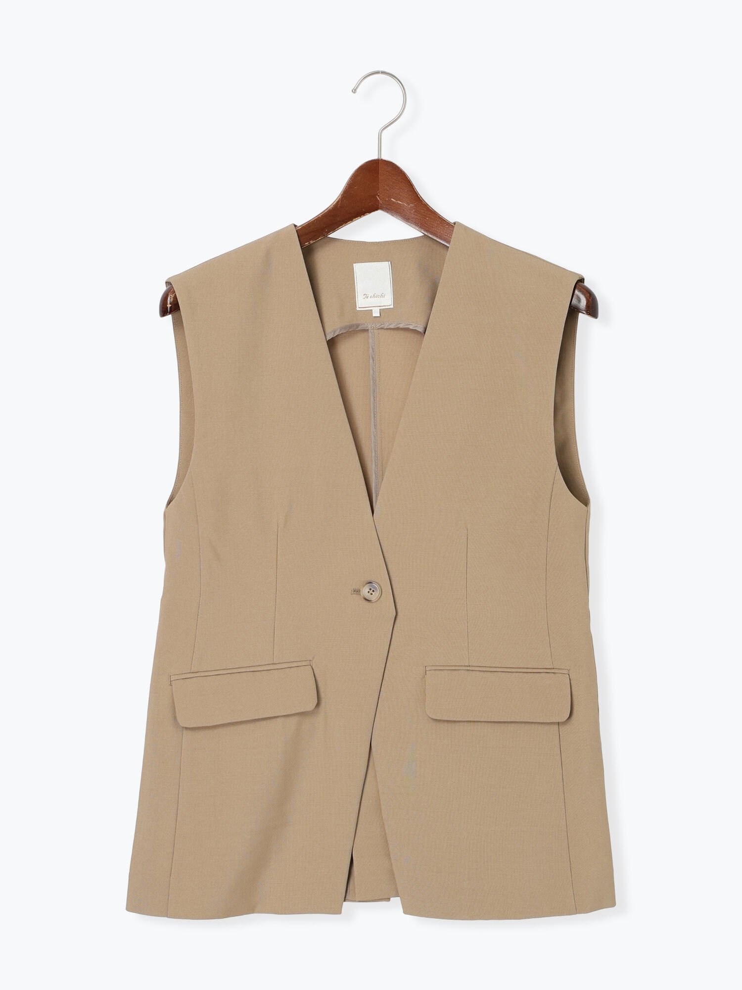 【テチチ/Te chichi】の麻調Yカラージレ インテリア・キッズ・メンズ・レディースファッション・服の通販 founy(ファニー) 　ファッション　Fashion　レディースファッション　Fashion for Women　アウター　Coat / Outerwear Collection　トップス・カットソー　Cut & Sew Tops　ベスト&ジレ / 重ね着スタイル　Vests & Gilets　リネン　Linen, Linen Fabric　夏　Summer　ベージュ|ID: prp329100004619277 ipo3291000000033126440