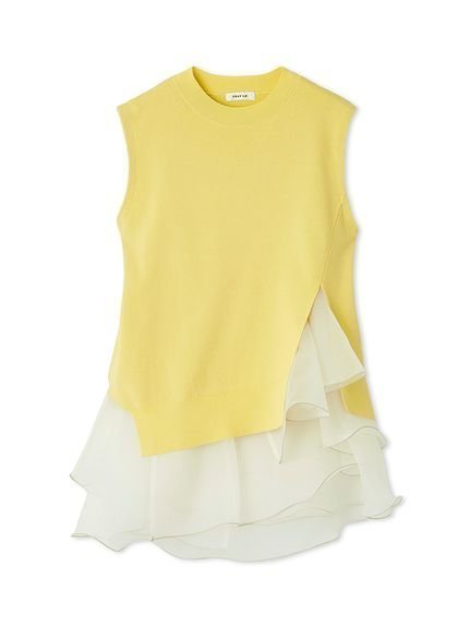 【フレイ アイディー/FRAY I.D】の【WEB限定カラー】ラッフルフリルレイヤーニット インテリア・キッズ・メンズ・レディースファッション・服の通販 founy(ファニー) 　ファッション　Fashion　レディースファッション　Fashion for Women　トップス・カットソー　Cut & Sew Tops　ニット　Knit Tops & Sweaters　なめらか　Smooth, Silky Texture　インナー　Innerwear　オーガンジー　Organza Fabric　キャミソール　Camisole, Spaghetti Strap Top　シルク　Silk, 100% Silk　シンプル　Simple, Minimal　スリット　Slit, Slit Detail　フェミニン　Feminine, Girly　フリル　Frill, Ruffle　ラッフル　Ruffle, Frill　ワイド　Wide, Wide Fit　エレガント 上品　Elegant　YEL[032]|ID: prp329100004619300 ipo3291000000033126860