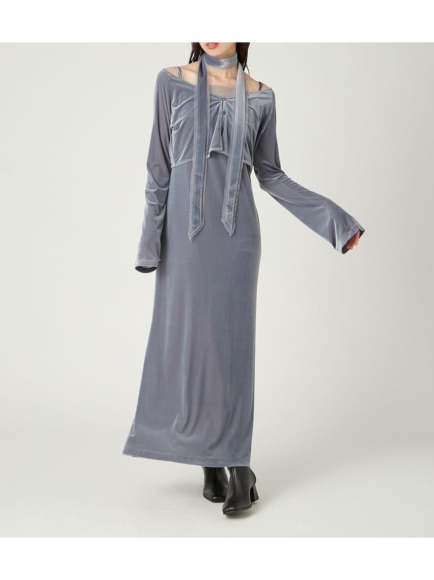 【フレイ アイディー/FRAY I.D】のシアーベロアカーデ キャミワンピース インテリア・キッズ・メンズ・レディースファッション・服の通販 founy(ファニー) 　ファッション　Fashion　レディースファッション　Fashion for Women　ワンピース　Dresses　キャミソールワンピース　Camisole Dresses　エレガント 上品　Elegant　カーディガン　Cardigan, Knitwear　キャミワンピース　Cami Dress, Slip Dress　ストレッチ　Stretch, Stretchy Fabric　スマート　Smart, Elegant　チュール　Tulip, Tulip Motif　トレンド　Trend, Trending Now　バランス　Balance, Style Balance　ベロア　Velour, Soft Velvet　おすすめ　Recommended / Our Picks　BLU[086]|ID: prp329100004619386 ipo3291000000033207003