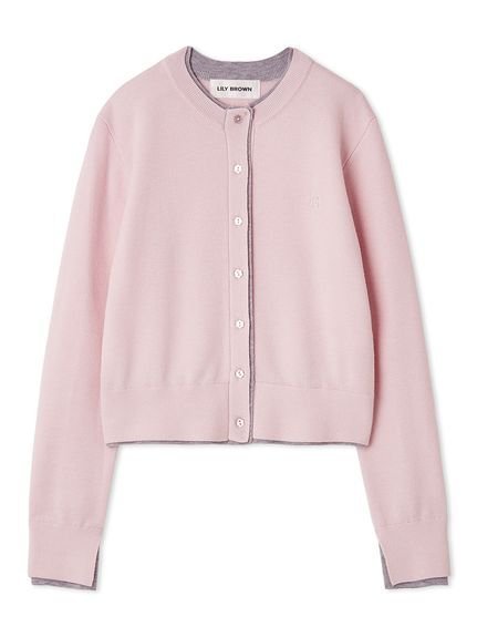 【リリーブラウン/Lily Brown】のカシミアブレンドレイヤードカーディガン インテリア・キッズ・メンズ・レディースファッション・服の通販 founy(ファニー) 　ファッション　Fashion　レディースファッション　Fashion for Women　トップス・カットソー　Cut & Sew Tops　カーディガン・羽織り　Layered Style Cardigans　なめらか　Smooth, Silky Texture　デニム　Denim, Jeans Material　トレンド　Trend, Trending Now　プリーツ　Pleats, Pleated　レオパード　Leopard, Animal Print　無地　Plain, Solid Color　PNK[066]|ID: prp329100004619597 ipo3291000000033207501