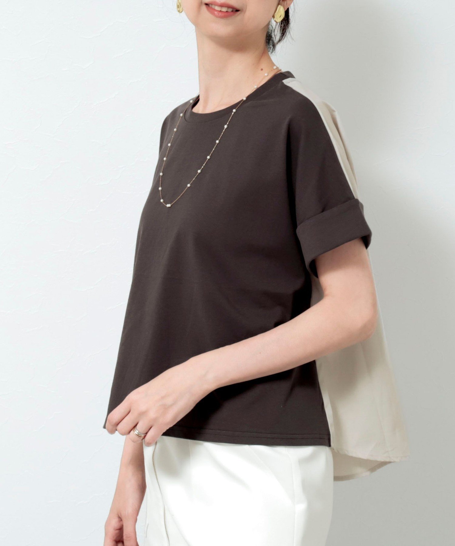 【ノーリーズ/NOLLEY'S】の異素材バイカラープルオーバーカットソー インテリア・キッズ・メンズ・レディースファッション・服の通販 founy(ファニー) 　ファッション　Fashion　レディースファッション　Fashion for Women　トップス・カットソー　Cut & Sew Tops　カジュアルプルオーバー・ニットトップス　Pullovers & Knit Tops / Casual Pullovers　カットソー・ベーシックTシャツ　Cut-and-Sewn Tops / Stretch Tees & Basics　カットソー　Cut and Sewn Top　スリーブ　Sleeve, Long Sleeve / Short Sleeve　フレンチ　French, French Style　ロールアップ　Roll-Up, Cuffed Hem　ワイド　Wide, Wide Fit　おすすめ　Recommended / Our Picks　夏　Summer　2025年　2025　2025春夏・S/S　Spring/Summer 2025 SS25　チャコールグレー|ID: prp329100004619637 ipo3291000000033595868