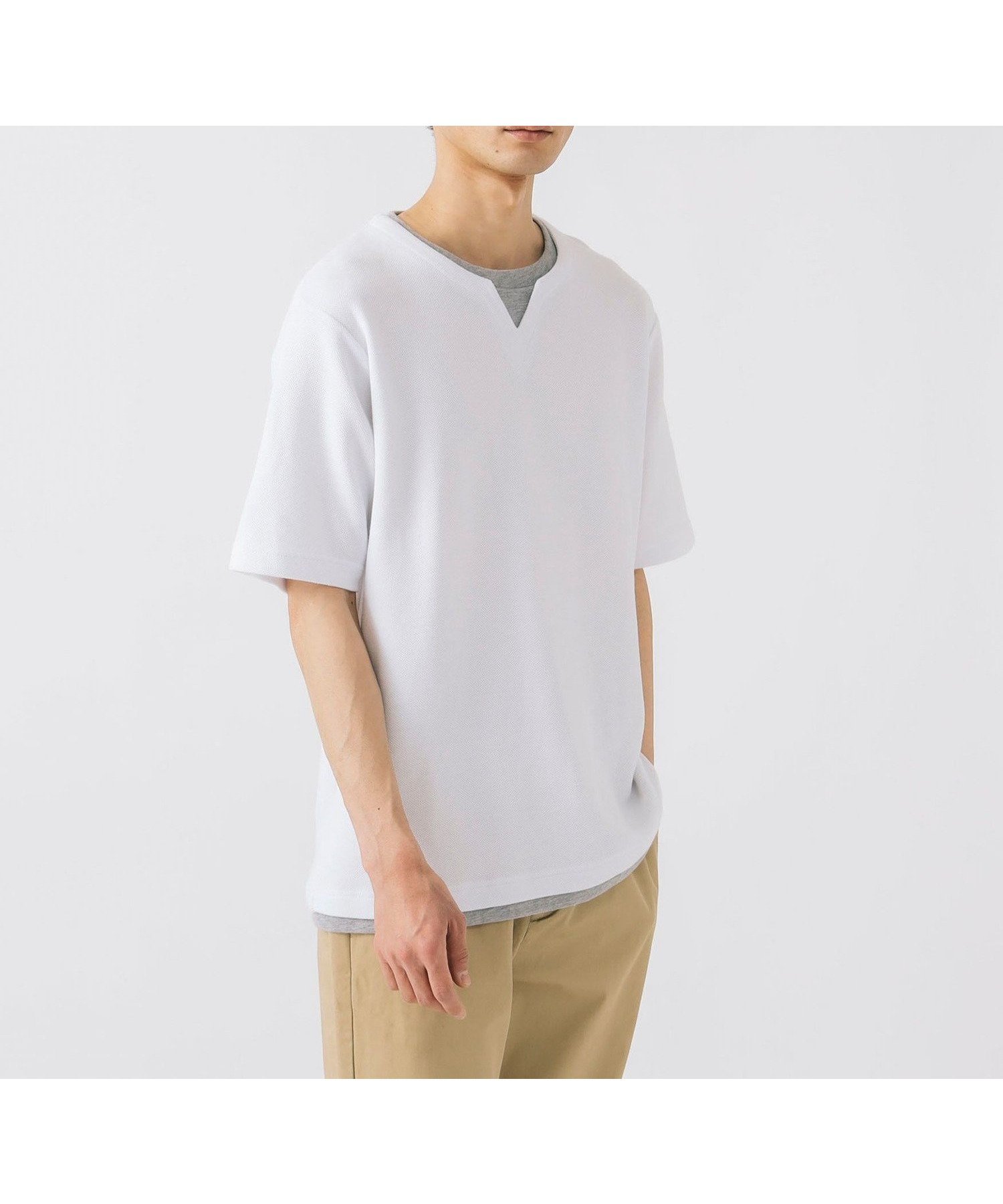 【ビームス ハート/BEAMS HEART】の鹿の子 キーネック フェイクレイヤード Tシャツ(接触冷感) インテリア・キッズ・メンズ・レディースファッション・服の通販 founy(ファニー) 　ファッション　Fashion　レディースファッション　Fashion for Women　トップス・カットソー　Cut & Sew Tops　シャツ・ブラウス・オフィスカジュアル　Elegant Blouses & Button-Ups　ロングTシャツ・Tシャツ　Longline T-Shirts & Tees　カットソー　Cut and Sewn Top　鹿の子　Piqué, Kanoko Fabric　シンプル　Simple, Minimal　フィット　Fit, Slim Fit　ベーシック　Basic, Essential　WHITE|ID: prp329100004619726 ipo3291000000033718531
