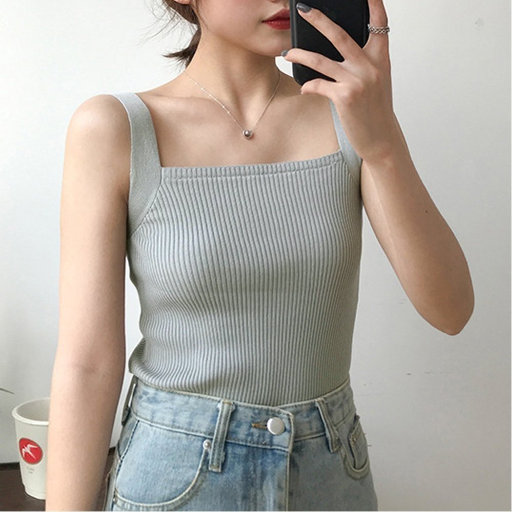 【ミニミニストア/miniministore】のリブニット タンクトップ スクエアネック インテリア・キッズ・メンズ・レディースファッション・服の通販 founy(ファニー) 　ファッション　Fashion　レディースファッション　Fashion for Women　トップス・カットソー　Cut & Sew Tops　ニット　Knit Tops & Sweaters　おすすめ　Recommended / Our Picks　イエロー　Yellow　インナー　Innerwear　カットソー　Cut and Sewn Top　キャミソール　Camisole, Spaghetti Strap Top　サマー　Summer, Summer Style　ショート　Short, Short Length　シンプル　Simple, Minimal　ジャケット　Jacket, Outerwear　スクエア　Square, Square Shape　ストレッチ　Stretch, Stretchy Fabric　タンク　Tank Top, Sleeveless Top　デコルテ　Décolleté, Neckline　ニットソー　Knit-Sewn, Cut & Sew Knit　ノースリーブ　Sleeveless, No-Sleeve　リブニット　Rib Knit, Ribbed Knit　無地　Plain, Solid Color　グレー|ID: prp329100004619967 ipo3291000000033135608