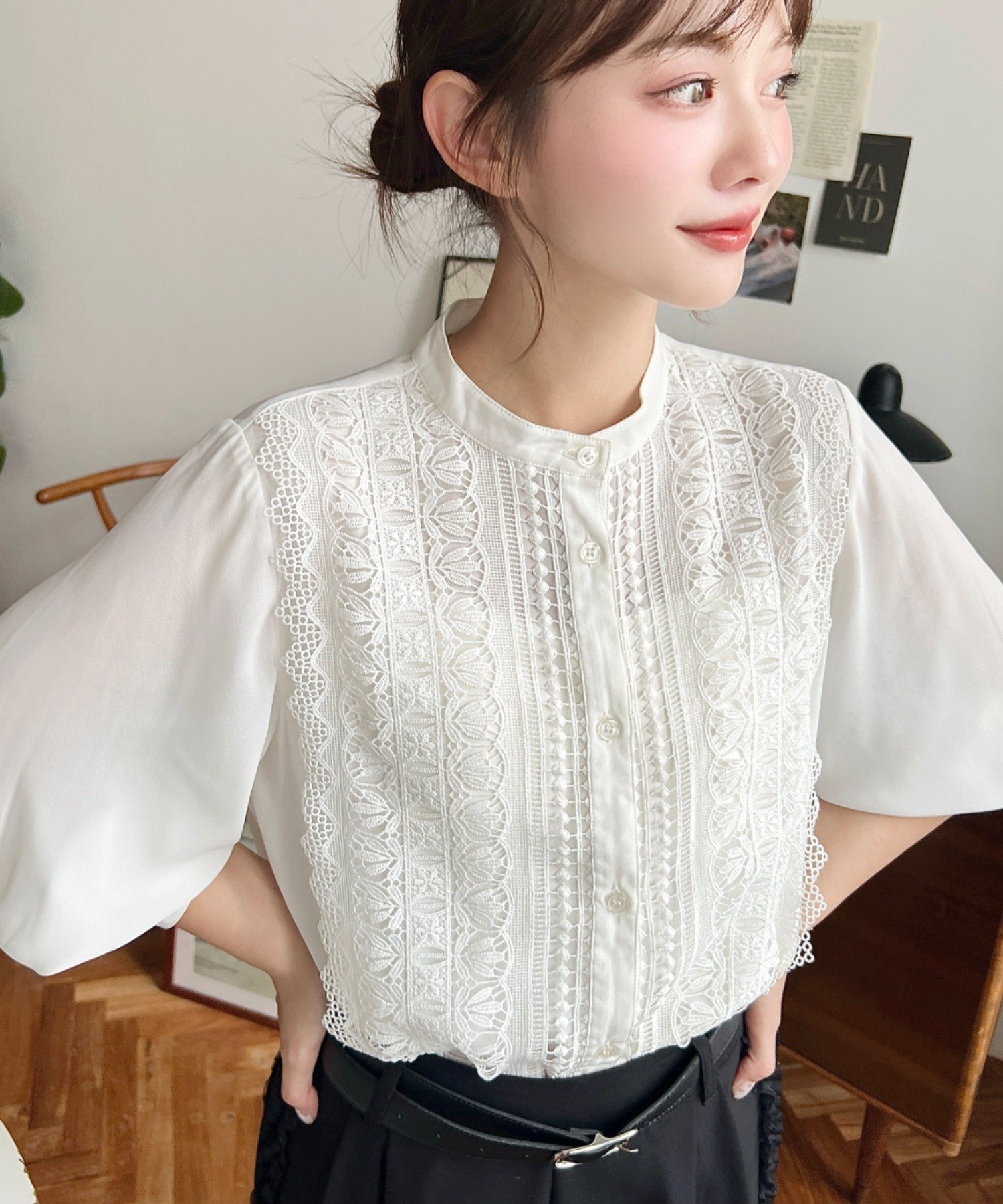 【その他のブランド/Other】のシフォンジョーゼットスタンドカラーフロントレースシャツ 人気、トレンドファッション・服の通販 founy(ファニー) 　ファッション　Fashion　メンズファッション　Fashion for Men　とろみ　Fluid, Flowy Fabric　シフォン　Chiffon, Lightweight Fabric　ジョーゼット　Georgette, Semi-Sheer Fabric　スタンド　Stand Collar, Upright Stand　デニム　Denim, Jeans Material　フロント　Front, Front Design　マーメイド　Mermaid, Fishtail Silhouette　レース　Lace, Lace Fabric　エレガント 上品　Elegant　 other-1|ID: prp329100004619995 ipo3291000000033135996