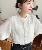 【モーメントプラス/moment+ / MEN】のシフォンジョーゼットスタンドカラーフロントレースシャツ オフホワイト|ID: prp329100004619995 ipo3291000000035179015