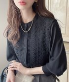 【モーメントプラス/moment+ / MEN】のシフォンジョーゼットスタンドカラーフロントレースシャツ ブラック|ID: prp329100004619995 ipo3291000000035179016