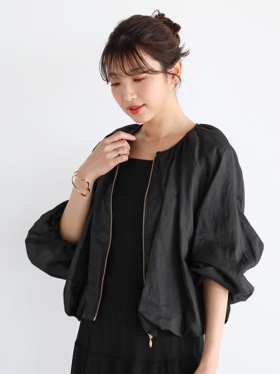 【ヴァン/Vin】のシアーリネンバルーンブルゾン インテリア・キッズ・メンズ・レディースファッション・服の通販 founy(ファニー) 　ファッション　Fashion　レディースファッション　Fashion for Women　アウター　Coat / Outerwear Collection　ブルゾンジャケット・スポーティアウター　Blouson Jackets　コンパクト　Compact, Small Size　バランス　Balance, Style Balance　バルーン　Balloon, Balloon Silhouette　フォルム　Silhouette, Form　ブルゾン　Blouson, Bomber Jacket　ブラック|ID: prp329100004620030 ipo3291000000033270403
