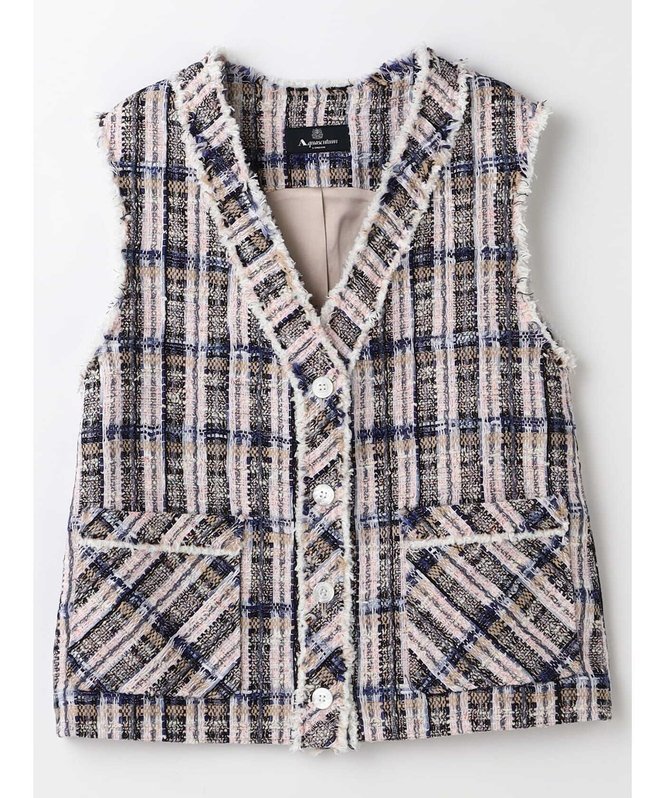 【アクアスキュータム/Aquascutum】のファンシーツイードベスト 人気、トレンドファッション・服の通販 founy(ファニー) 　ファッション　Fashion　レディースファッション　Fashion for Women　アウター　Coat / Outerwear Collection　トップス・カットソー　Cut & Sew Tops　ベスト&ジレ / 重ね着スタイル　Vests & Gilets　イタリア　Italy　グラデーション　Gradient, Ombre　サテン　Satin, Glossy Fabric　シルク　Silk, 100% Silk　ジャケット　Jacket, Outerwear　ツイード　Twill, Twill Weave　トレンド　Trend, Trending Now　フリンジ　Fringe, Tassel　ベスト　Vest, Waistcoat　ミックス　Mix, Mixed Style　ラグジュアリー　Luxury, Elegant　 other-1|ID: prp329100004620038 ipo3291000000033136592