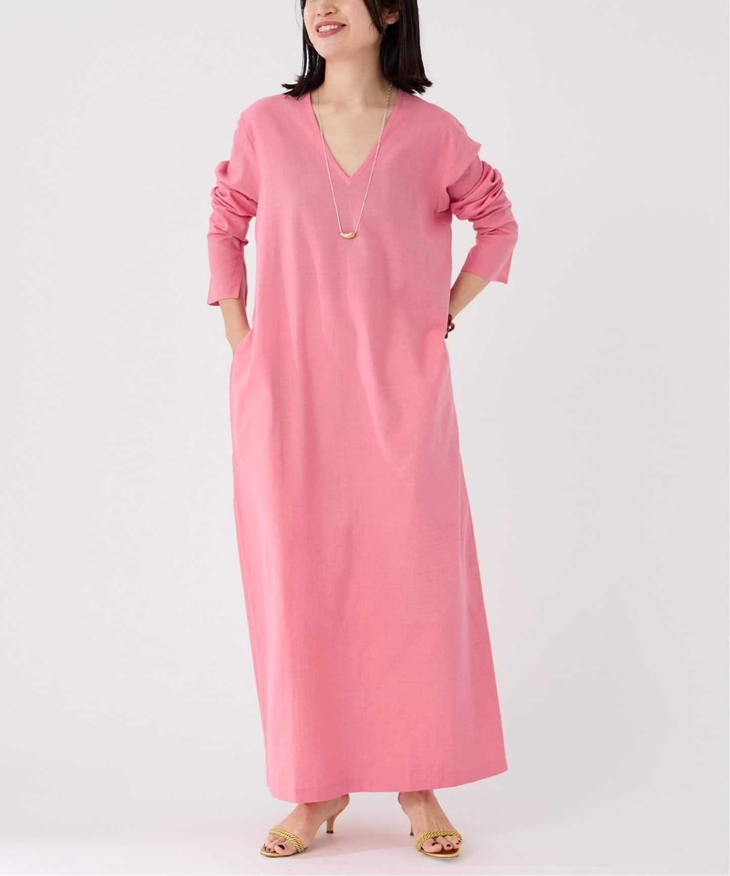 【ヴェルメイユ パー イエナ/VERMEIL par iena】のNAOKO OKUSAコラボ BENARAS by CITRUS Cotton Relaxed Dress BE25060 インテリア・キッズ・メンズ・レディースファッション・服の通販 founy(ファニー) 　ファッション　Fashion　レディースファッション　Fashion for Women　ワンピース　Dresses　フォーマル・パーティードレス・結婚式用ドレス　Elegant & Casual Dresses　イエロー　Yellow　インド　Indian Textile　エレガント 上品　Elegant　コクーン　Cocoon, Cocoon Silhouette　コラボ　Collaboration, Collab　コレクション　Collection, Seasonal Line　シルク　Silk, 100% Silk　トリプル　Triple, Three Layers　フロント　Front, Front Design　ベロア　Velour, Soft Velvet　ボヘミアン　Bohemian, Ethnic Style　リゾート　Resort, Vacation Style　夏　Summer　ピンク|ID: prp329100004620430 ipo3291000000033184848