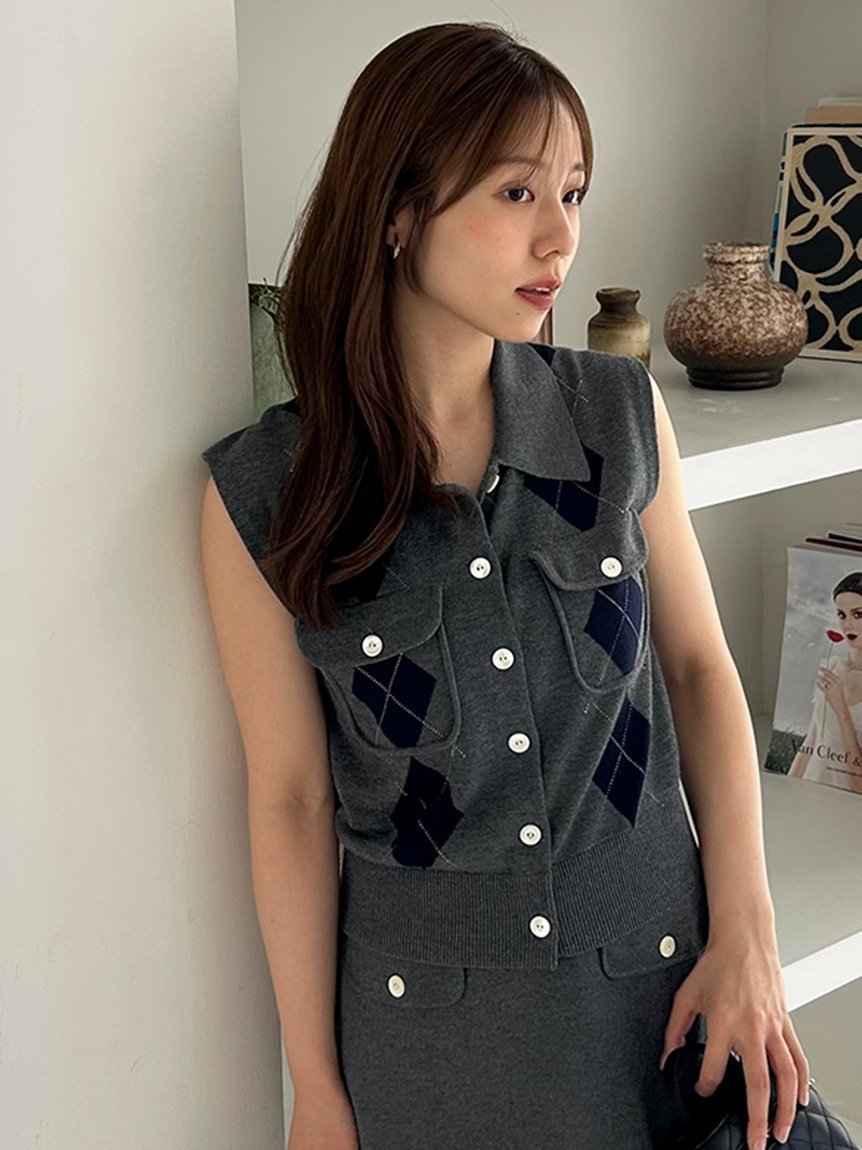 【フレイ アイディー/FRAY I.D】のノースリポロニットジレ インテリア・キッズ・メンズ・レディースファッション・服の通販 founy(ファニー) 　ファッション　Fashion　レディースファッション　Fashion for Women　アウター　Coat / Outerwear Collection　トップス・カットソー　Cut & Sew Tops　ニット　Knit Tops & Sweaters　ベスト&ジレ / 重ね着スタイル　Vests & Gilets　おすすめ　Recommended / Our Picks　ジャケット　Jacket, Outerwear　セットアップ　Set-Up, Coordinated Outfit　トレンド　Trend, Trending Now　ポケット　Pocket, Pocket Detail　夏　Summer　秋　Autumn　GRY[006]|ID: prp329100004620492 ipo3291000000033644568