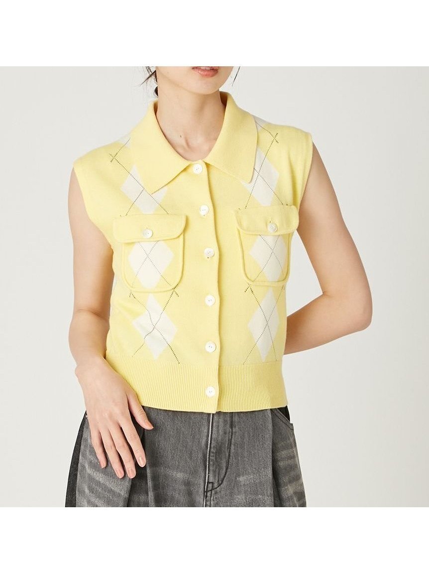 【フレイ アイディー/FRAY I.D】のノースリポロニットジレ インテリア・キッズ・メンズ・レディースファッション・服の通販 founy(ファニー) 　ファッション　Fashion　レディースファッション　Fashion for Women　アウター　Coat / Outerwear Collection　トップス・カットソー　Cut & Sew Tops　ニット　Knit Tops & Sweaters　ベスト&ジレ / 重ね着スタイル　Vests & Gilets　おすすめ　Recommended / Our Picks　ジャケット　Jacket, Outerwear　セットアップ　Set-Up, Coordinated Outfit　トレンド　Trend, Trending Now　ポケット　Pocket, Pocket Detail　夏　Summer　秋　Autumn　YEL[032]|ID: prp329100004620492 ipo3291000000033644573