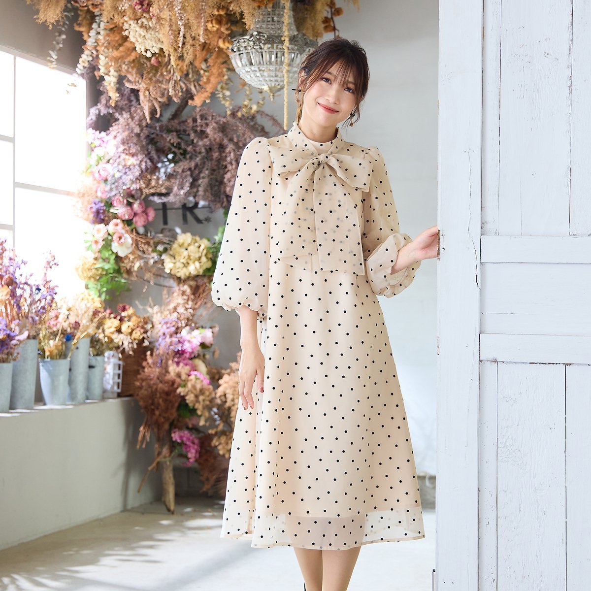 【ローズティアラ/Rose Tiara】のオーガンジーフロッキードットリボンワンピース 人気、トレンドファッション・服の通販 founy(ファニー) 　ファッション　Fashion　レディースファッション　Fashion for Women　ワンピース　Dresses　クラシカル　Classical, Vintage-Inspired　ドット　Polka Dot, Dot Pattern　フェミニン　Feminine, Girly　フロント　Front, Front Design　リボン　Ribbon, Bow　エレガント 上品　Elegant　結婚式　Wedding　 other-1|ID: prp329100004620534 ipo3291000000033519555