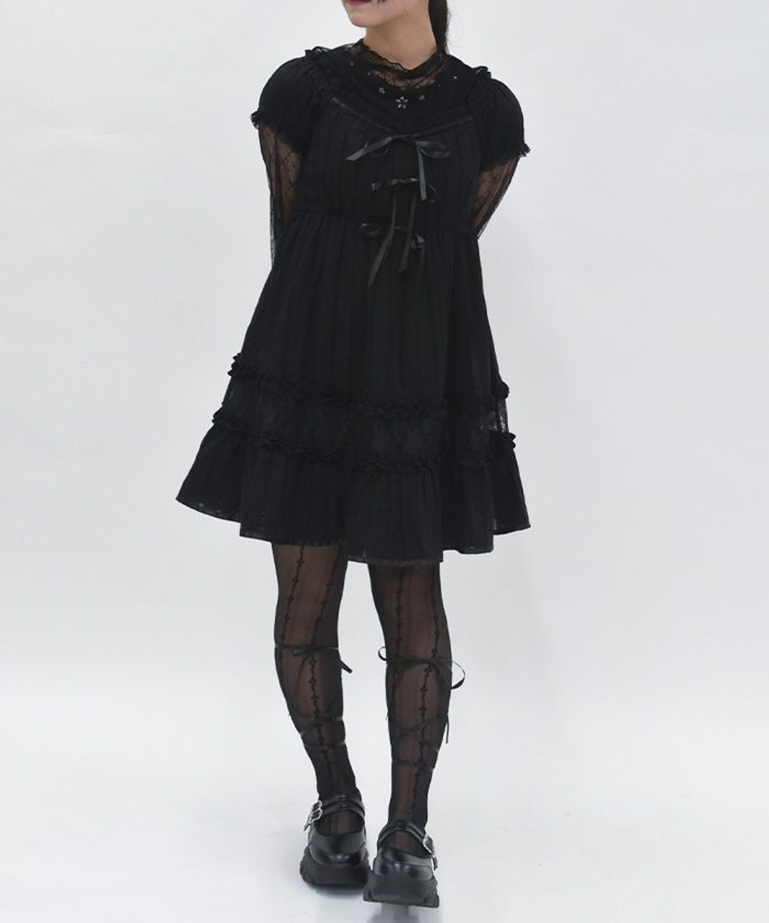 【アクシーズファム/axes femme】のリボンコットンチュニック インテリア・キッズ・メンズ・レディースファッション・服の通販 founy(ファニー) 　ファッション　Fashion　レディースファッション　Fashion for Women　トップス・カットソー　Cut & Sew Tops　おすすめ　Recommended / Our Picks　インナー　Innerwear　ジャケット　Jacket, Outerwear　チェック　Check, Plaid, Tartan　チュニック　Tunic, Long Top　デニム　Denim, Jeans Material　フェミニン　Feminine, Girly　リボン　Ribbon, Bow　レース　Lace, Lace Fabric　ロング　Long, Long-Length　羽織　Haori, Light Jacket　黒|ID: prp329100004620560 ipo3291000000033238191