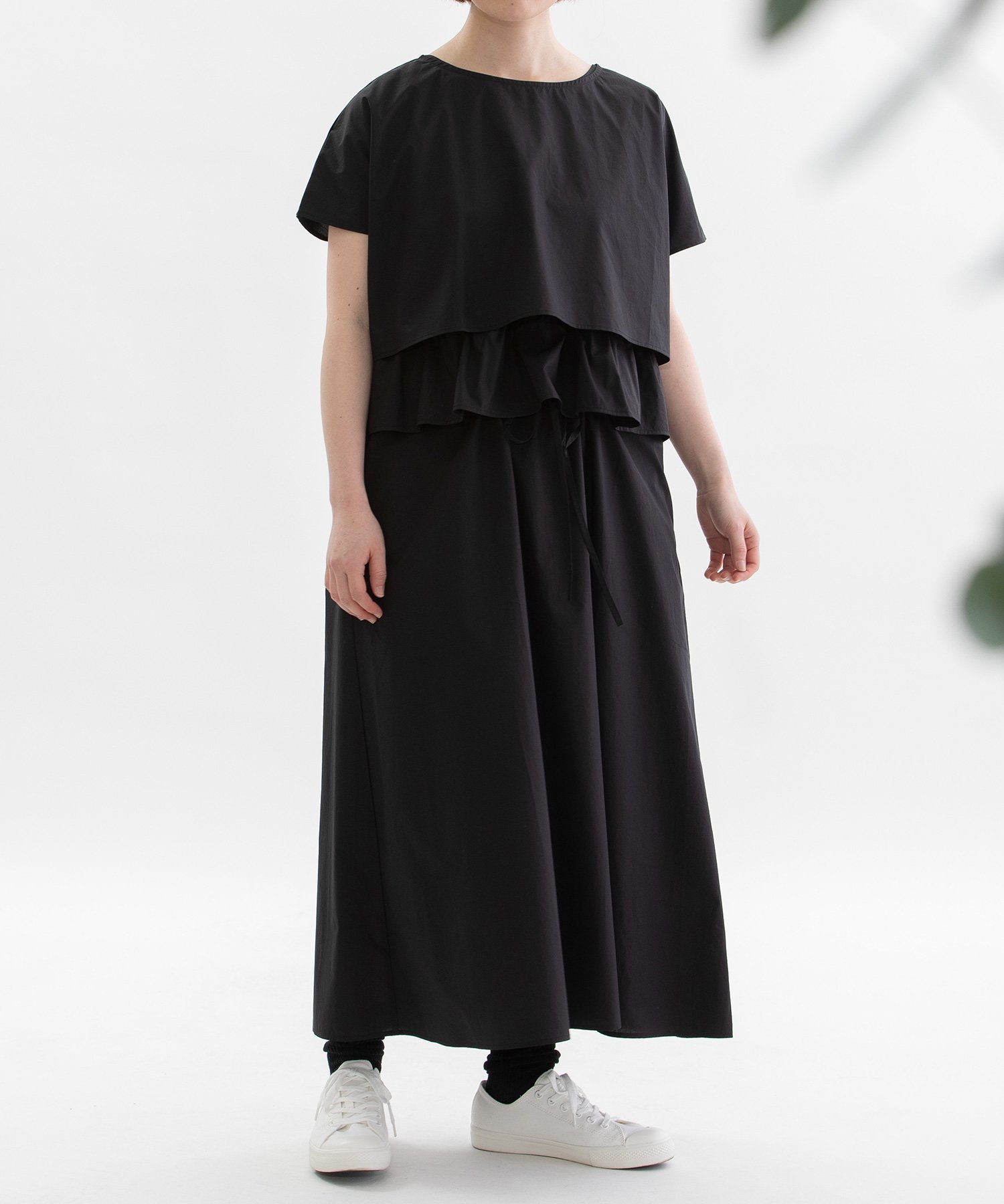 【プードゥドゥ/POU DOU DOU】の2wayラッフルワンピースアンサンブル インテリア・キッズ・メンズ・レディースファッション・服の通販 founy(ファニー) 　ファッション　Fashion　レディースファッション　Fashion for Women　ワンピース　Dresses　サンダル　Sandals, Summer Shoes　シンプル　Simple, Minimal　スマート　Smart, Elegant　フォルム　Silhouette, Form　リラックス　Relax, Relaxed Fit　ロング　Long, Long-Length　夏　Summer　ブラック|ID: prp329100004620593 ipo3291000000033279088