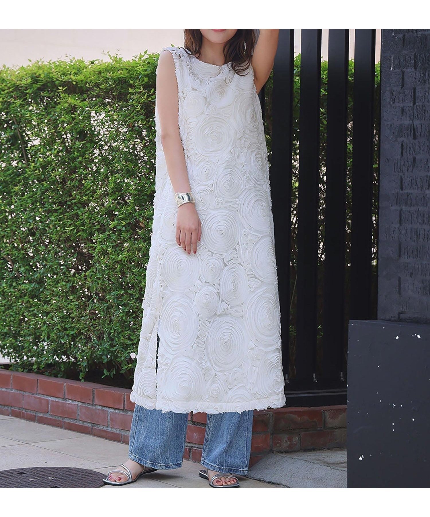 【ガール/GIRL】の前後2WAYバテンレースノースリーブワンピース インテリア・キッズ・メンズ・レディースファッション・服の通販 founy(ファニー) 　ファッション　Fashion　レディースファッション　Fashion for Women　ワンピース　Dresses　シアー　Sheer, See-Through　シンプル　Simple, Minimal　スリット　Slit, Slit Detail　デニム　Denim, Jeans Material　トレンド　Trend, Trending Now　フォーマル　Formal, Dressy　ブレード　Braid, Decorative Trim　ペチコート　Petticoat, Underskirt　夏　Summer　IV|ID: prp329100004620599 ipo3291000000033279168