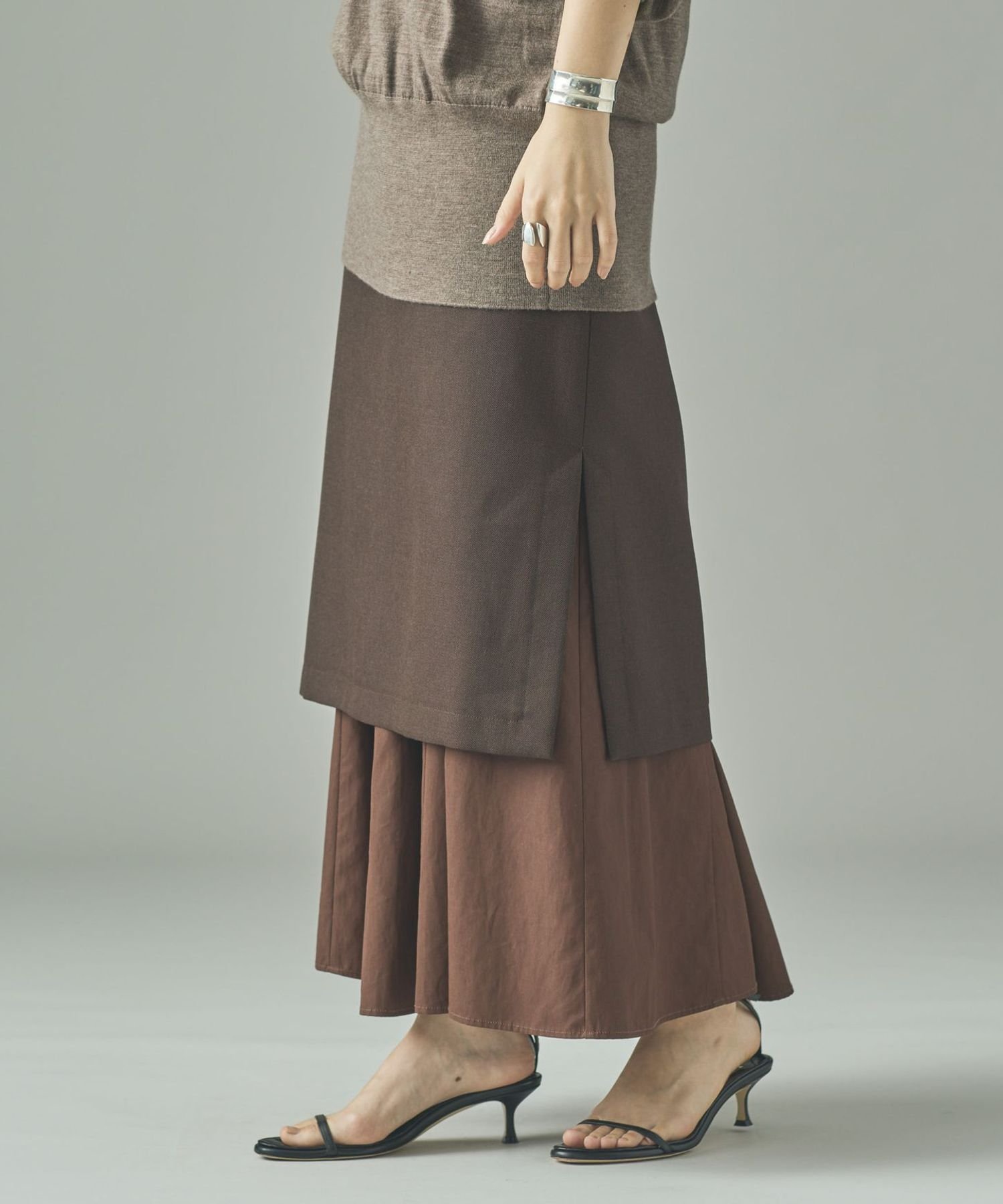 【カレンソロジー/Curensology】のレイヤーマーメイドスカート インテリア・キッズ・メンズ・レディースファッション・服の通販 founy(ファニー) 　ファッション　Fashion　レディースファッション　Fashion for Women　スカート　Skirts　エレガント 上品　Elegant　シンプル　Simple, Minimal　スリット　Slit, Slit Detail　フロント　Front, Front Design　おすすめ　Recommended / Our Picks　日本製　Made In Japan　ブラウン|ID: prp329100004620674 ipo3291000000033148089