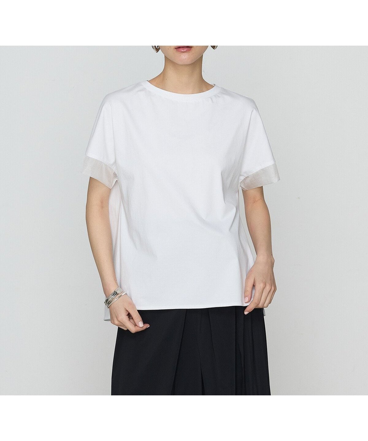 【コムサ/COMME CA】のプレーティング天竺 袖シアーTシャツ インテリア・キッズ・メンズ・レディースファッション・服の通販 founy(ファニー) 　ファッション　Fashion　レディースファッション　Fashion for Women　トップス・カットソー　Cut & Sew Tops　シャツ・ブラウス・オフィスカジュアル　Elegant Blouses & Button-Ups　ロングTシャツ・Tシャツ　Longline T-Shirts & Tees　おすすめ　Recommended / Our Picks　カットソー　Cut and Sewn Top　シアー　Sheer, See-Through　シンプル　Simple, Minimal　ヨーク　Yoke, Yoke Design　定番　Standard, Basic Item　01:ホワイト|ID: prp329100004620703 ipo3291000000033607246