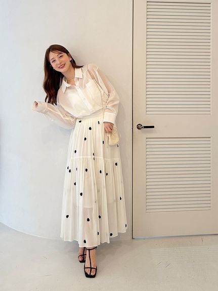 【スナイデル/SNIDEL】のギャザーフレアスカート インテリア・キッズ・メンズ・レディースファッション・服の通販 founy(ファニー) 　ファッション　Fashion　レディースファッション　Fashion for Women　スカート　Skirts　Aライン・フレアスカート　A-Line & Flared Skirts　イエロー　Yellow　ギャザー　Gathered, Ruffled　グラデーション　Gradient, Ombre　シャーリング　Shirring, Ruched　ジャケット　Jacket, Outerwear　ストレート　Straight, Straight Cut　ドット　Polka Dot, Dot Pattern　ロング　Long, Long-Length　おすすめ　Recommended / Our Picks　DOT[934]|ID: prp329100004620724 ipo3291000000033149037